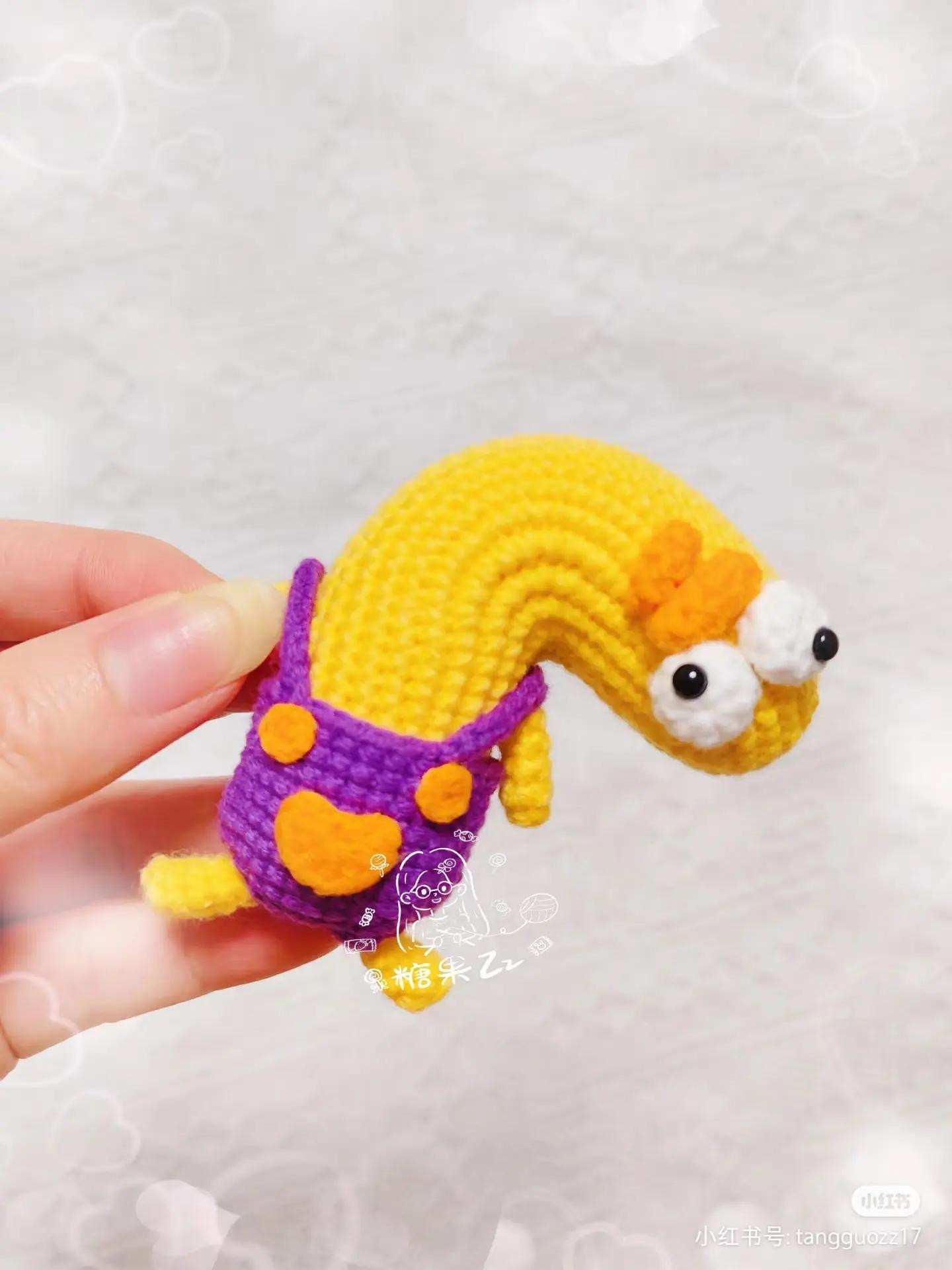 Crochet Cute Yellow Worm with Purple Overalls Pattern