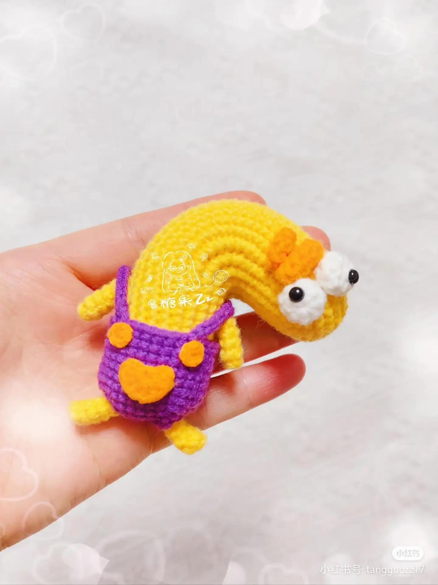 Crochet Cute Yellow Worm with Purple Overalls Pattern