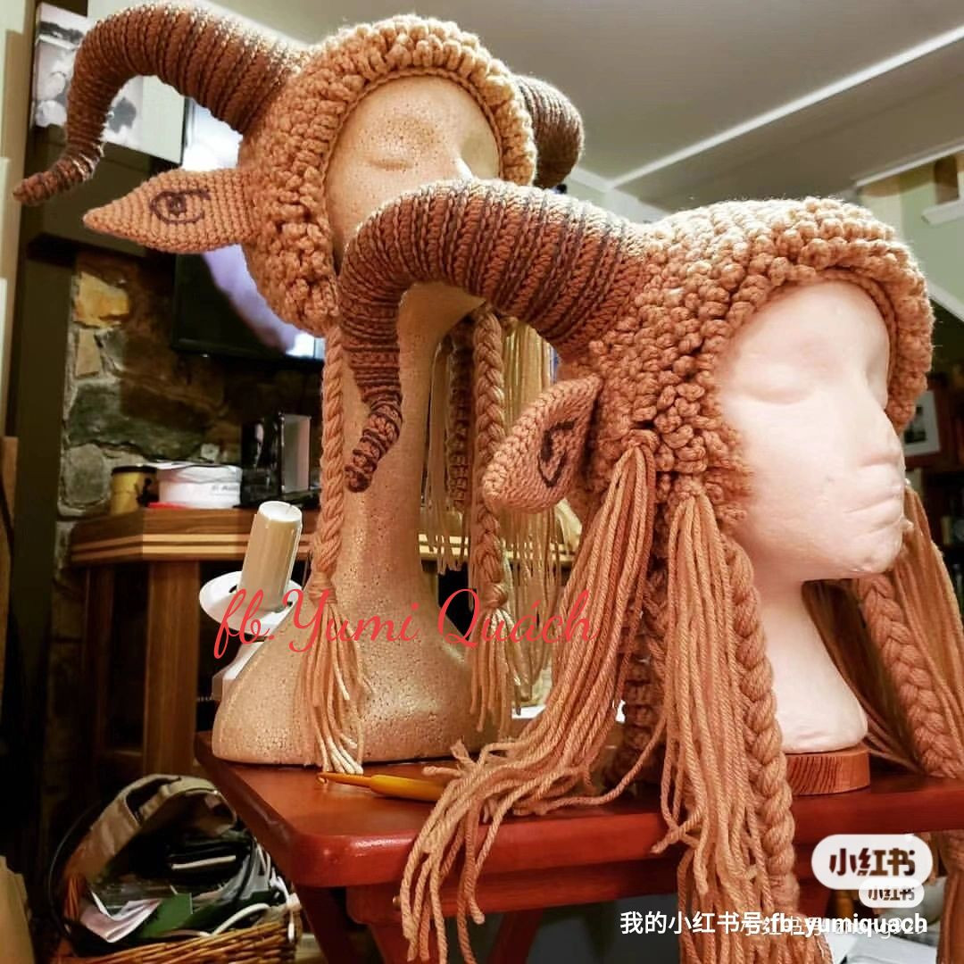 Crochet Devil Horn Hat with Braided Tassels Pattern