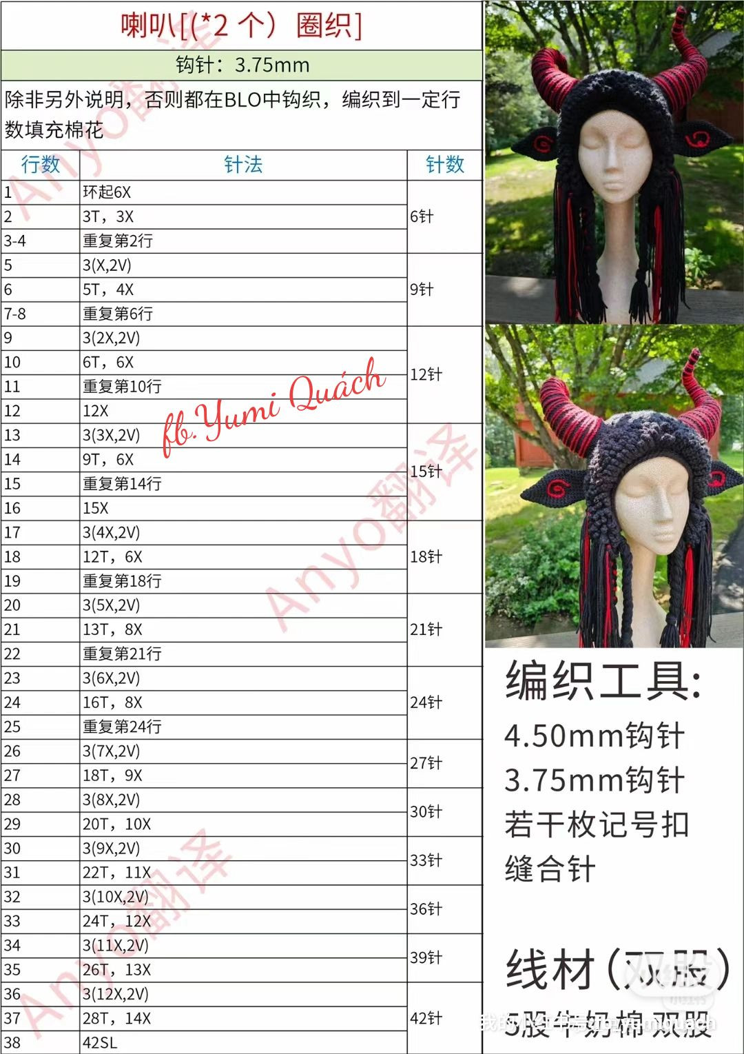 Crochet Devil Horn Hat with Braided Tassels Pattern