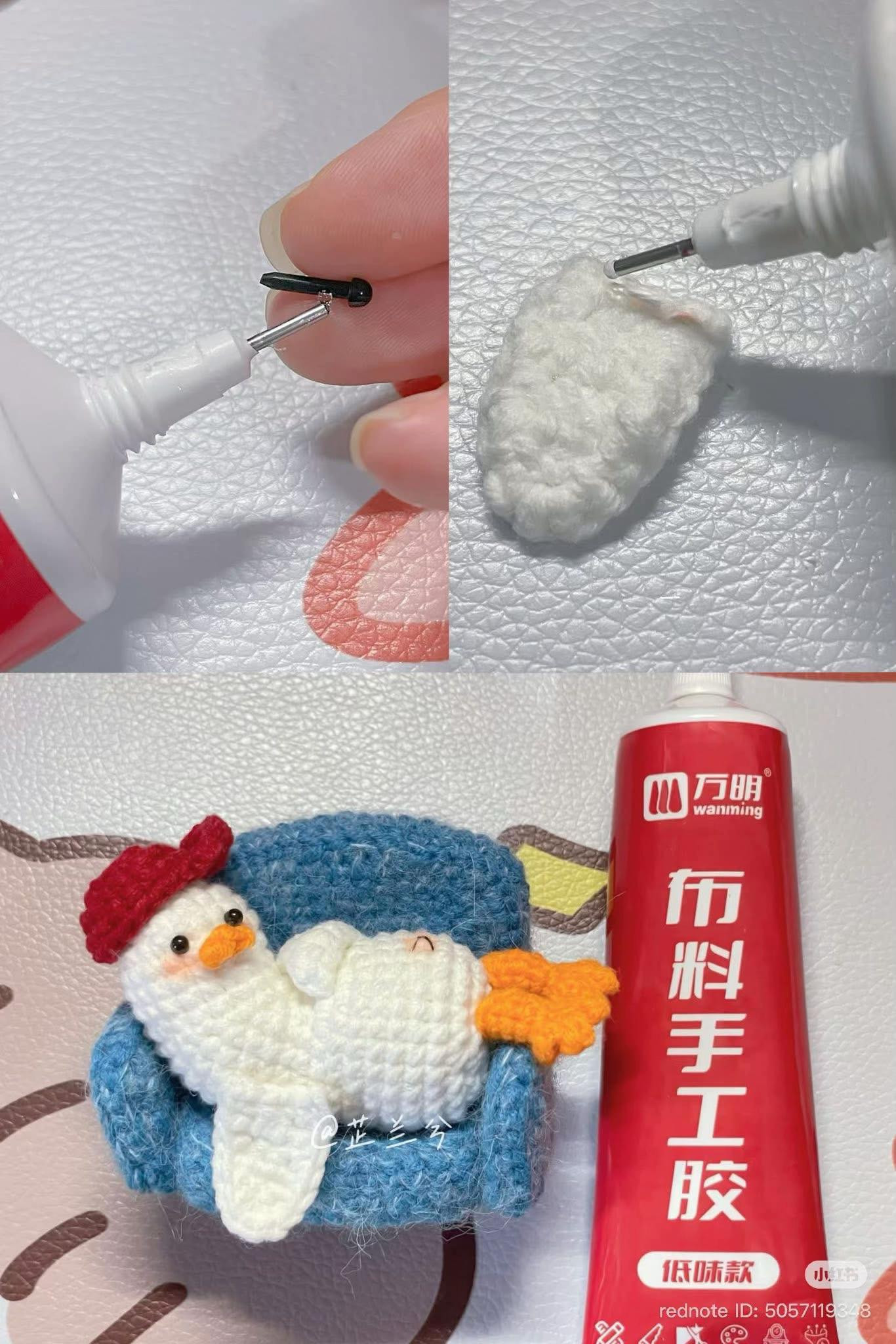 Crochet Duck Relaxing on a Cozy Blue Couch