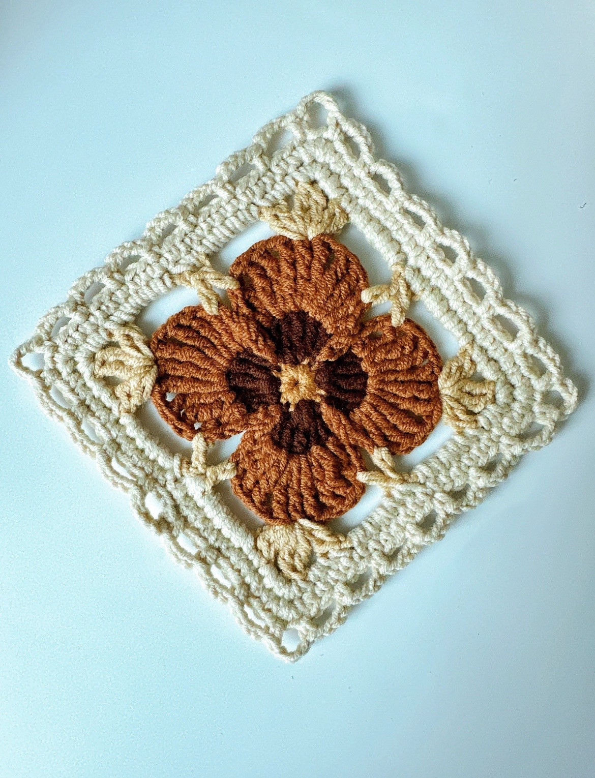 Crochet Floral Square with Earthy Tones Yarn Selection