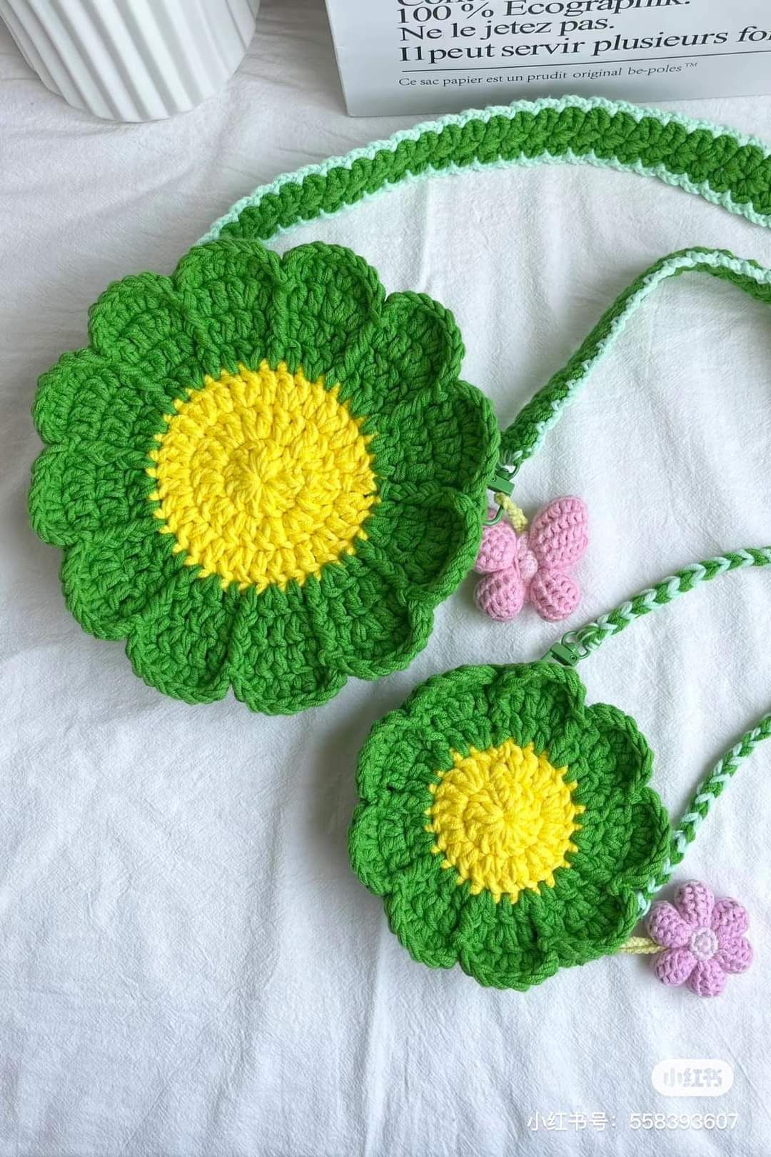 Crochet Flower Bag Set with Blue and White Patterns