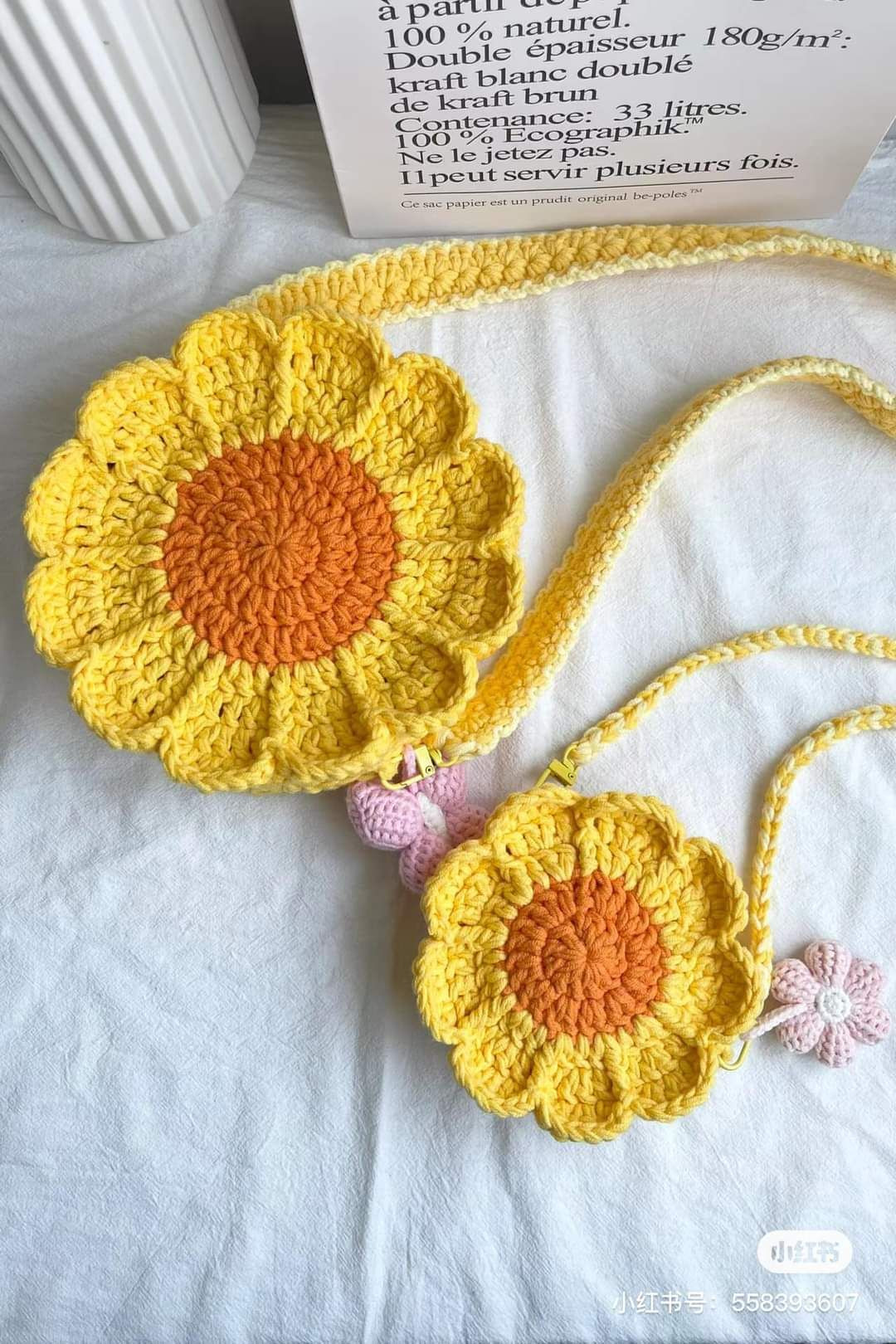 Crochet Flower Bag Set with Blue and White Patterns