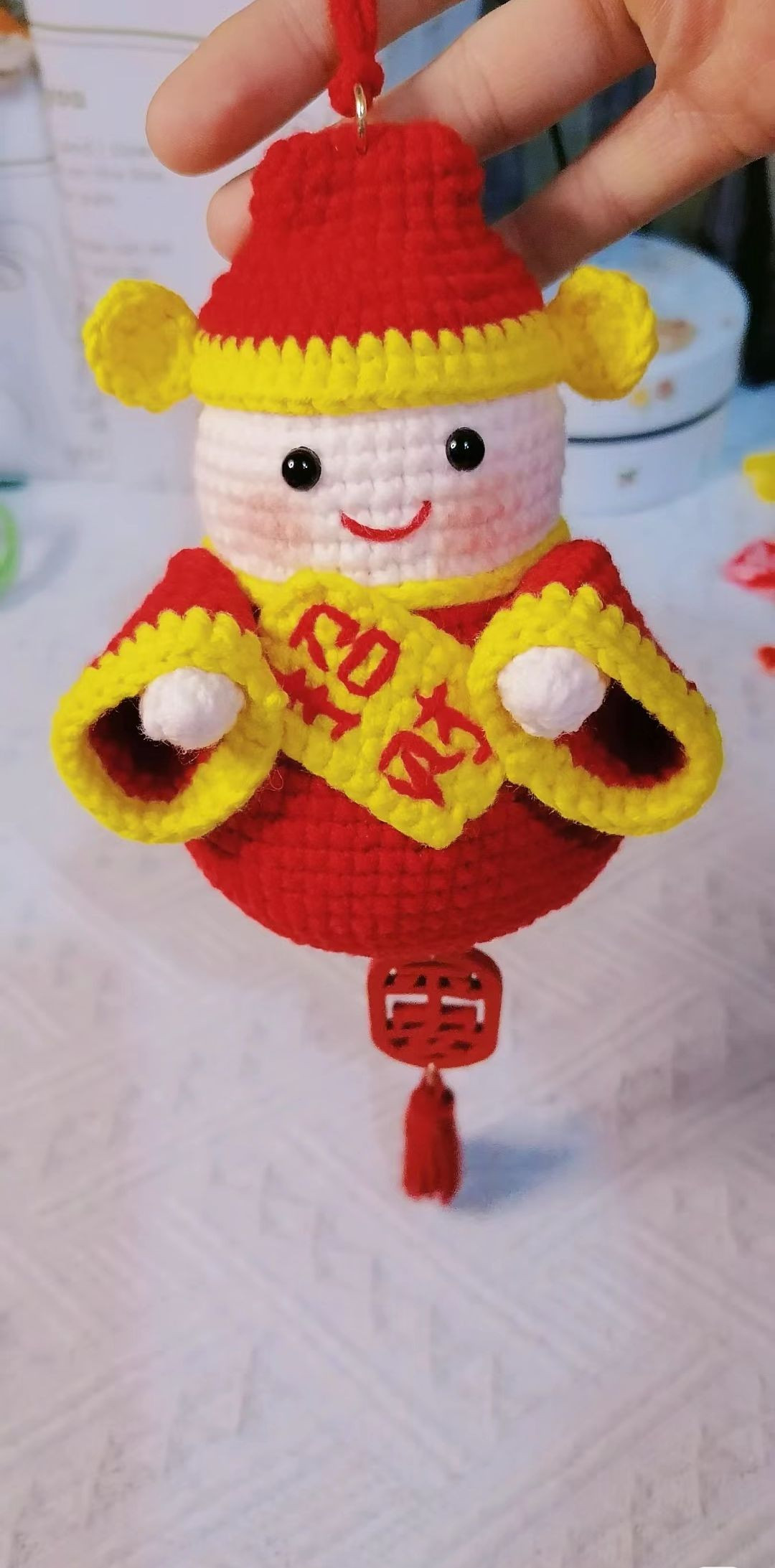 Crochet Fortune Doll with Red and Yellow Outfit