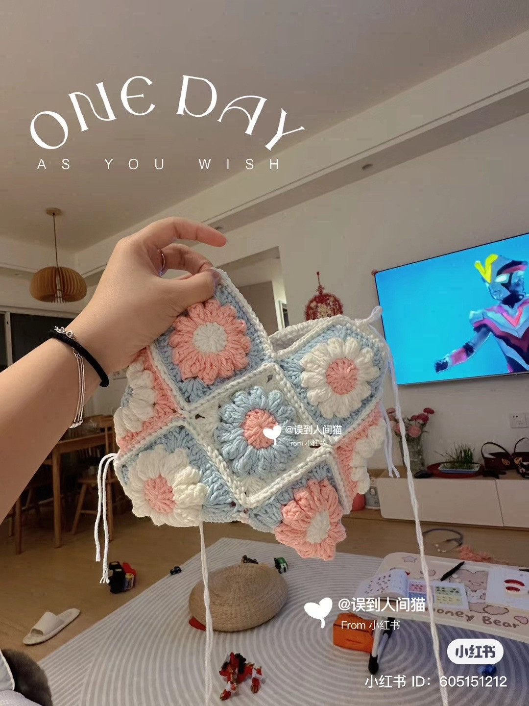 Crochet Granny Square Bag with Pastel Flower Design