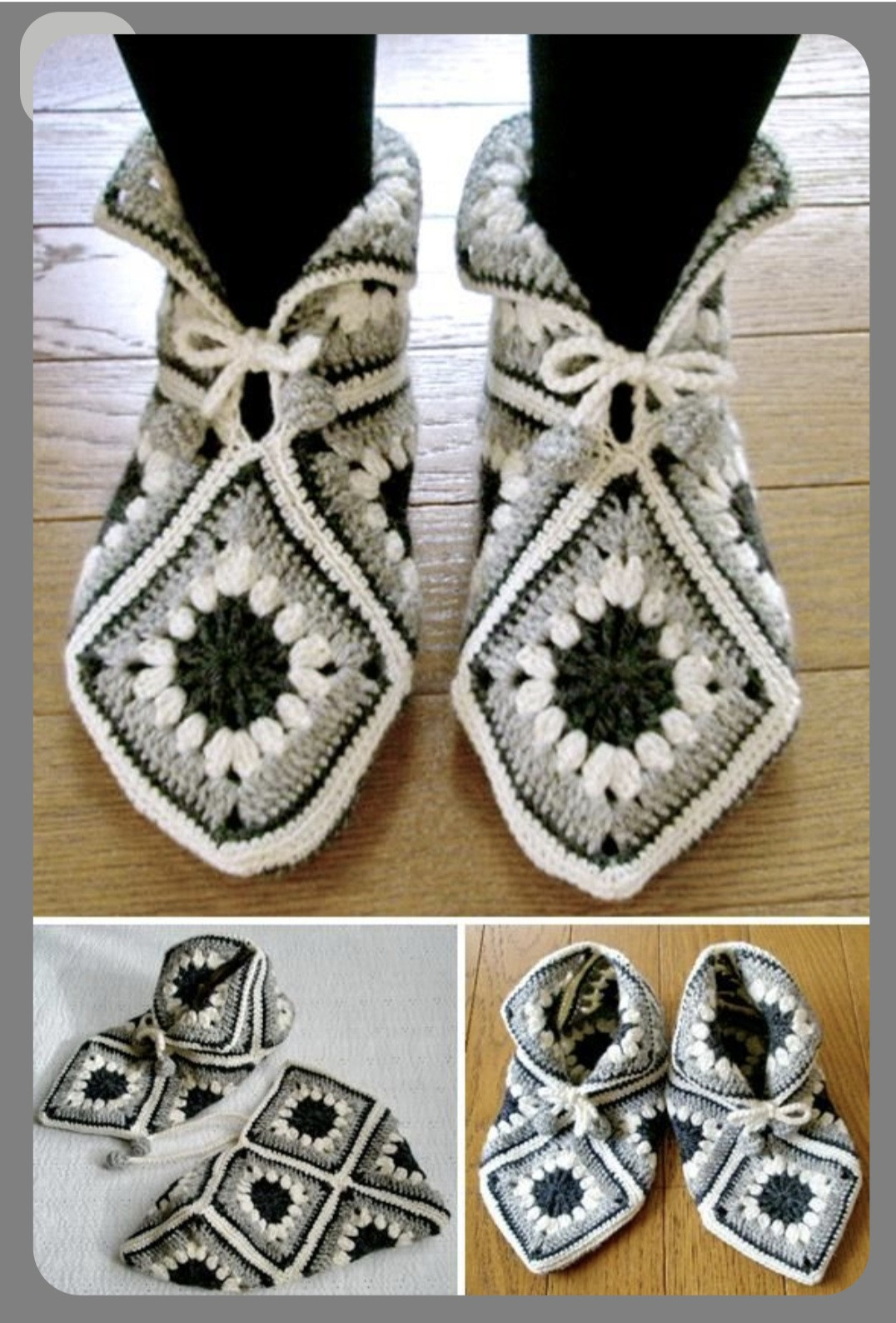 Crochet Granny Square Slipper Pattern with Floral Motif