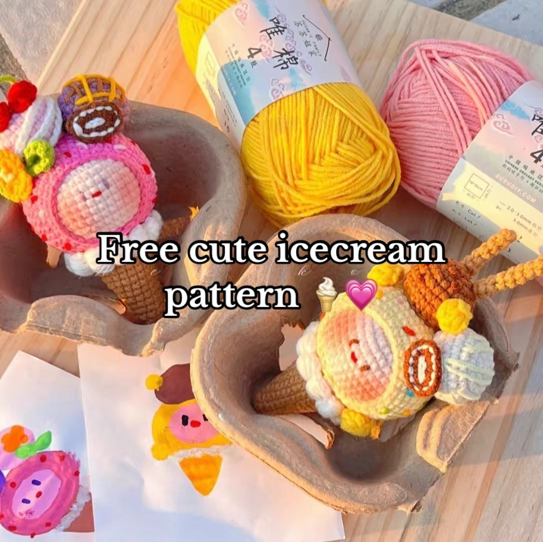 Crochet Ice Cream Cone with Cute Toppings Pattern
