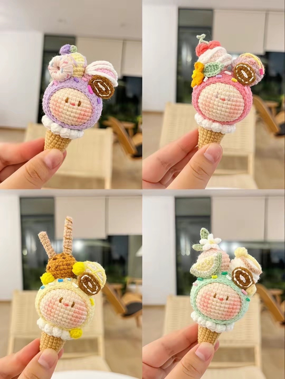 Crochet Ice Cream Cone with Cute Toppings Pattern