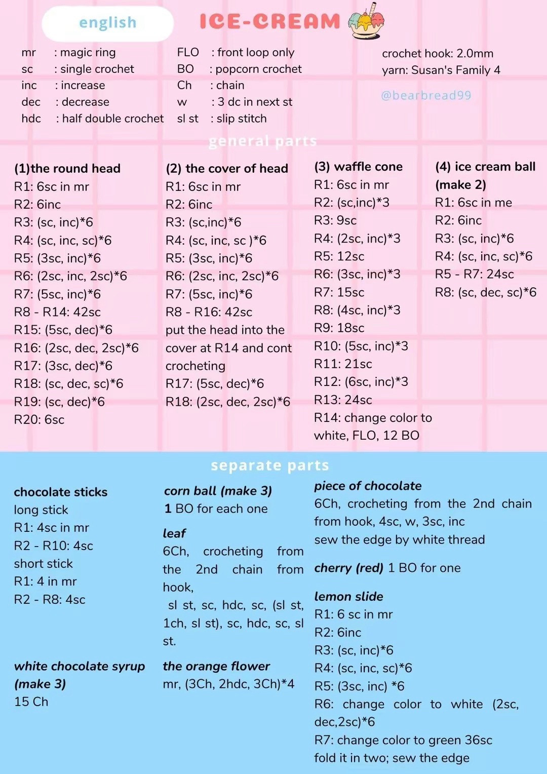 Crochet Ice Cream Cone with Cute Toppings Pattern