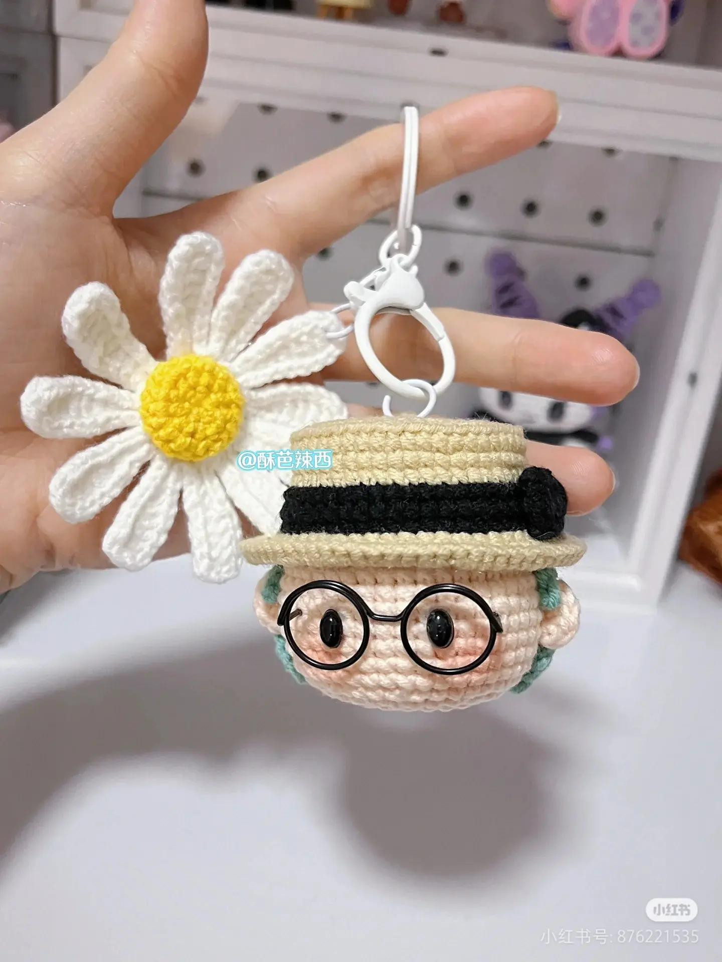 Crochet Keychain with Cute Character and Flower Design