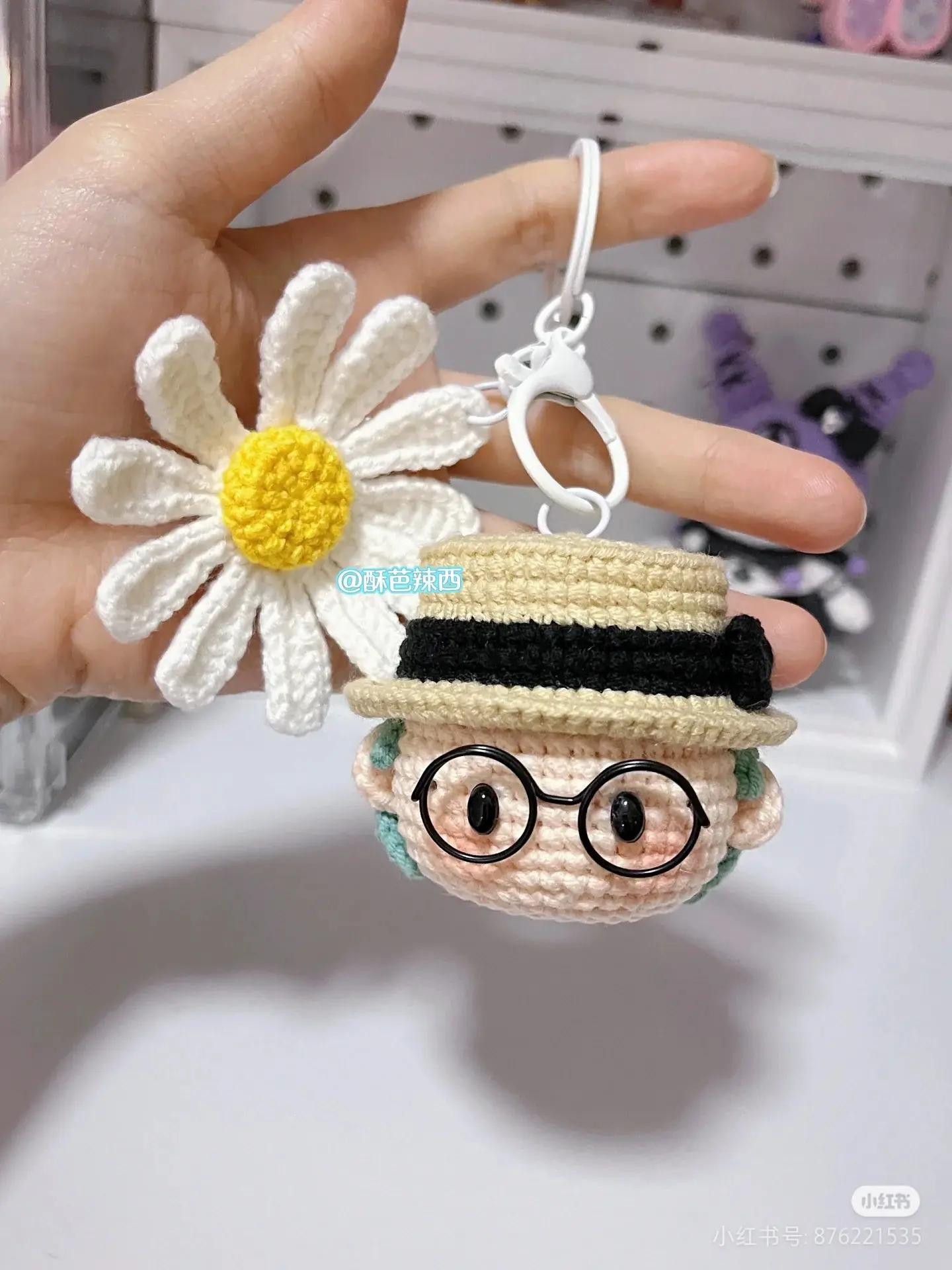 Crochet Keychain with Cute Character and Flower Design