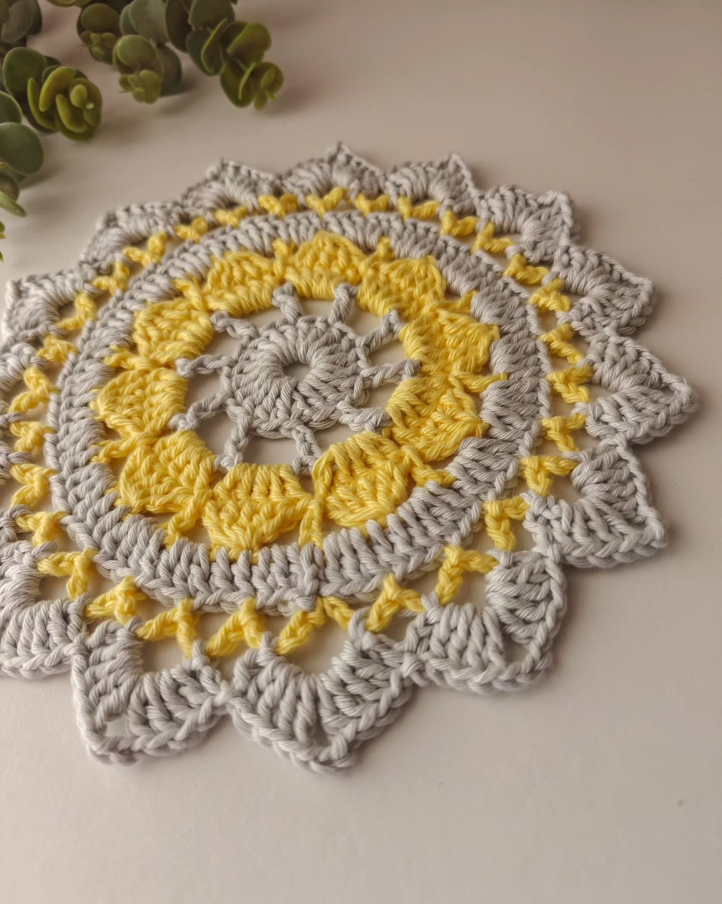 Crochet Mandala Pattern with Bright Yellow Accents
