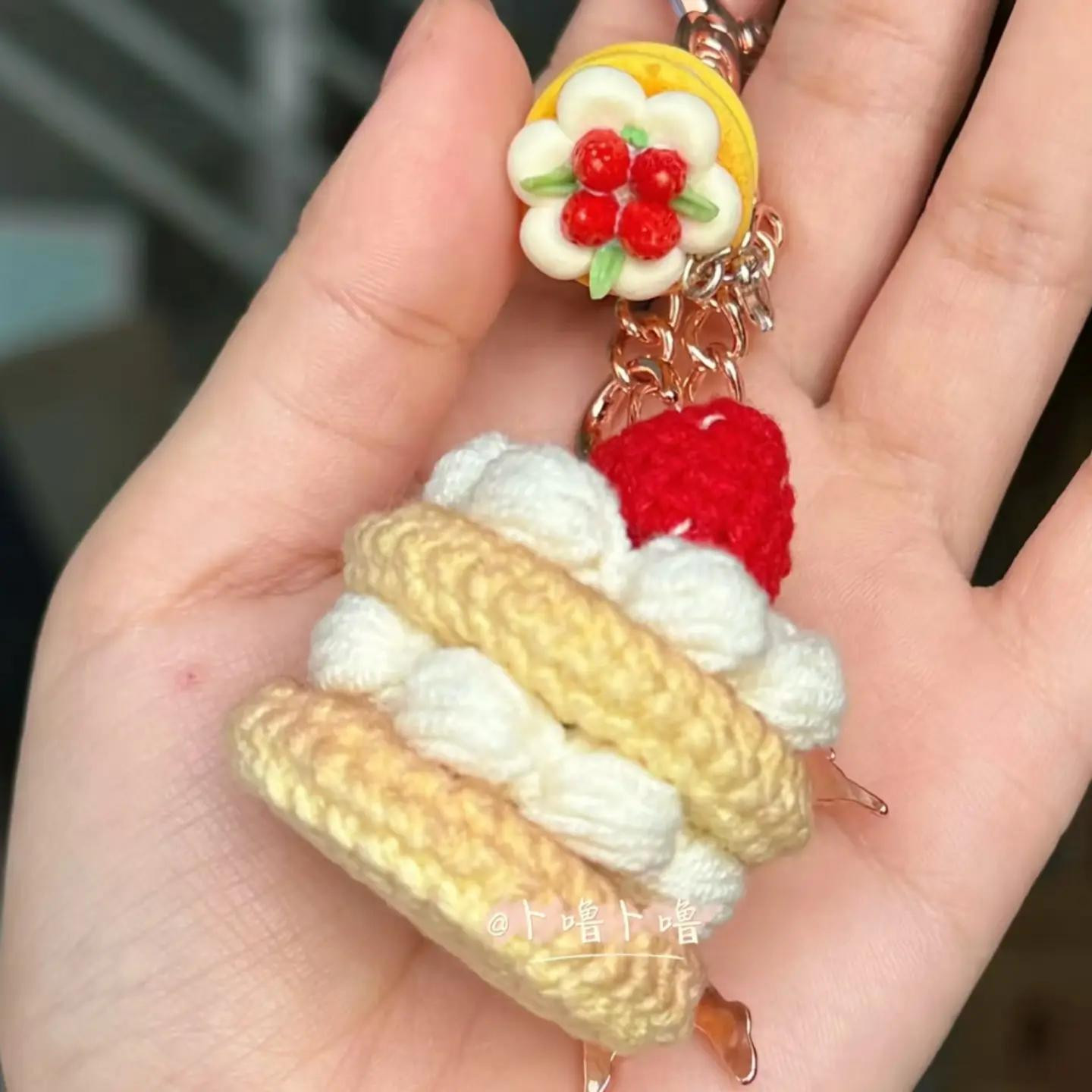 Crochet Pancake Keychain Pattern with Strawberry Topping