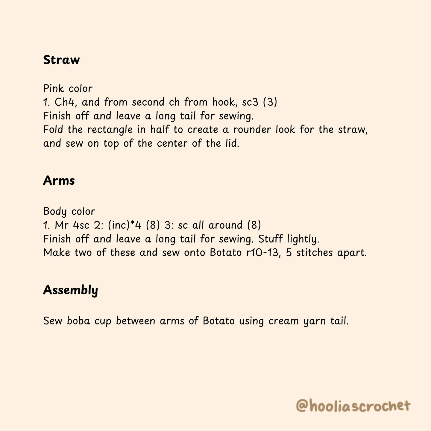 Crochet Pattern: Cute Botato Holding Boba Tea