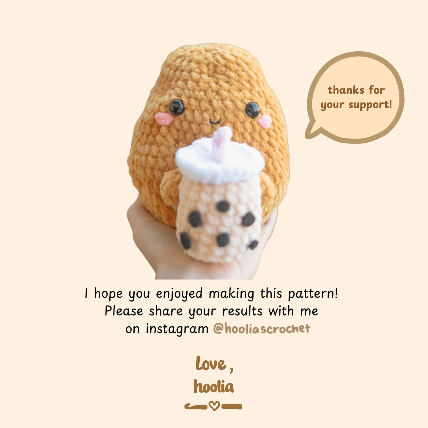 Crochet Pattern: Cute Botato Holding Boba Tea
