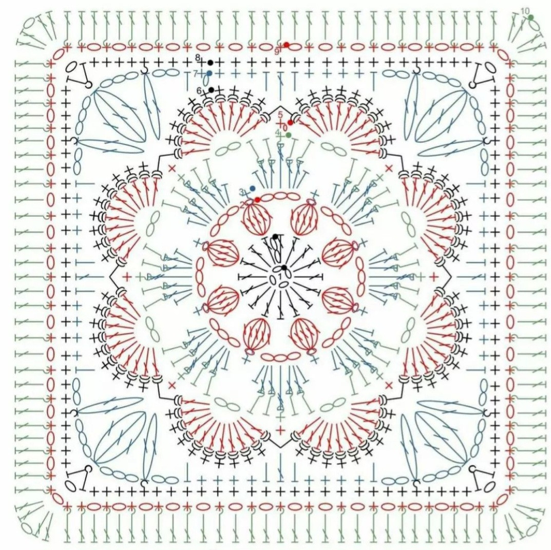 Crochet Pattern: Detailed Square Motif with Heart Accent