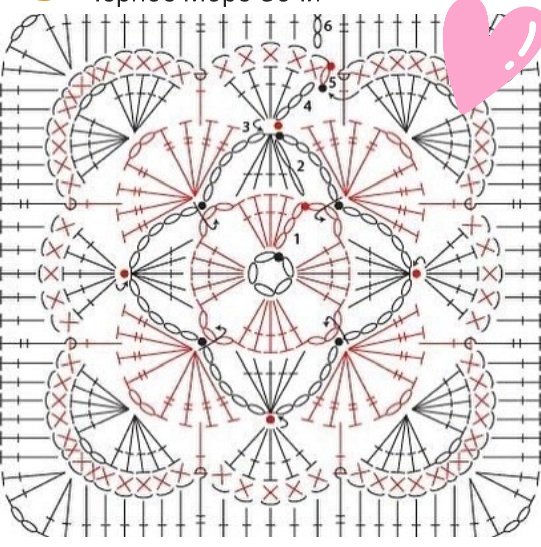 Crochet Pattern: Detailed Square Motif with Heart Accent