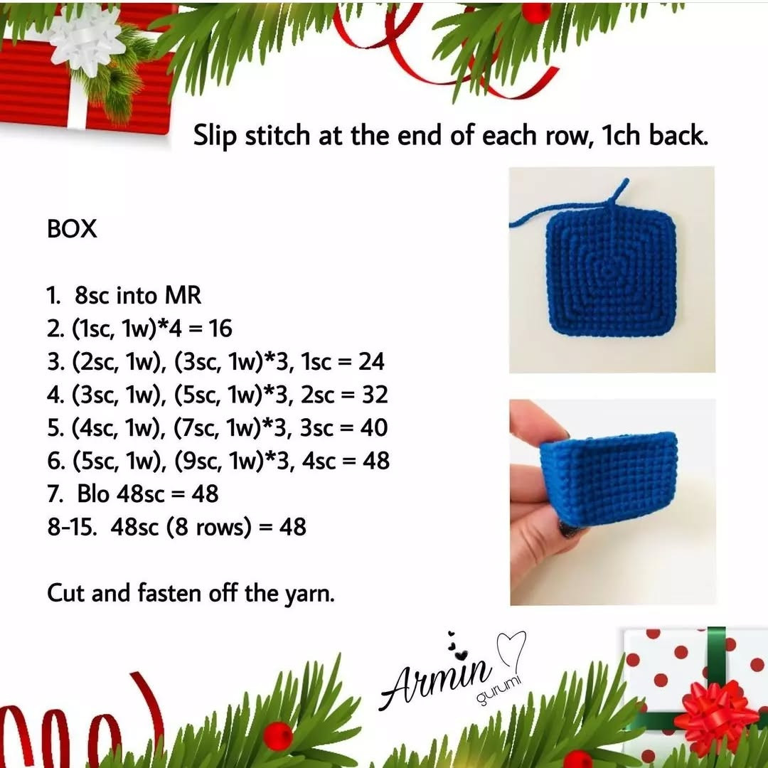 Crochet Pattern: Festive Gift Box for Christmas Decorations