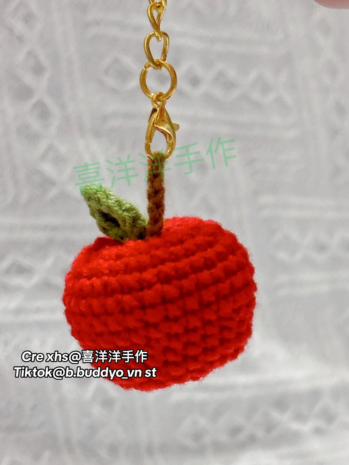 Crochet Pattern for a Cute Red Apple Keychain