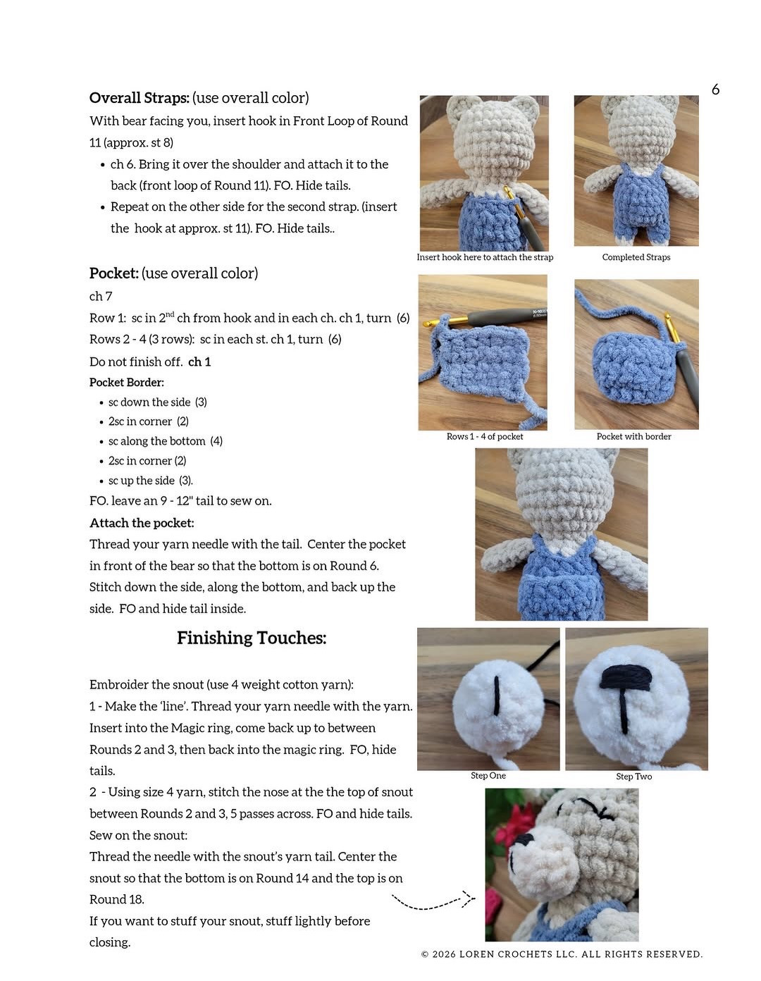 Crochet Pattern for Adorable Bear Plushie with Overalls