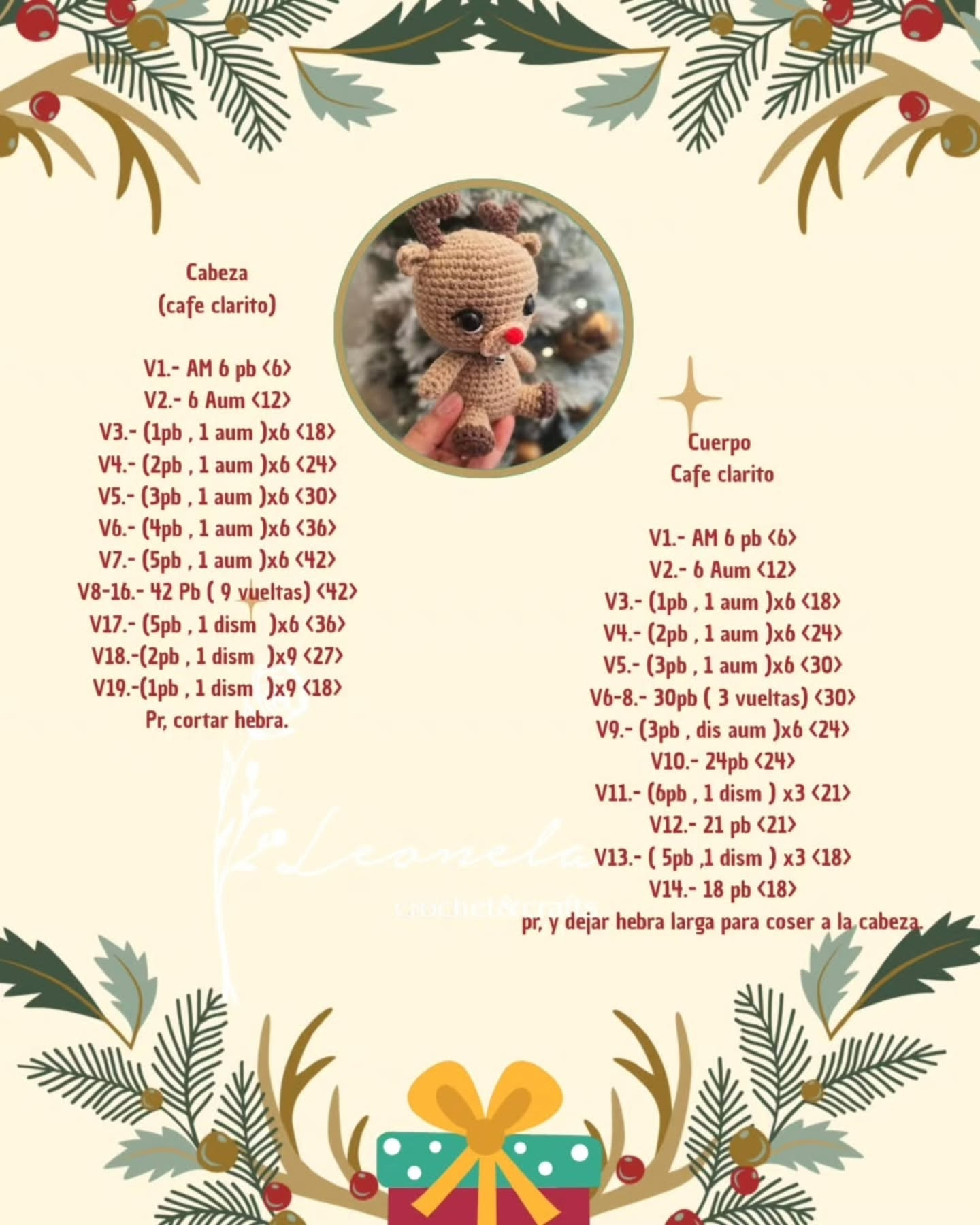 Crochet Pattern for Cute Amigurumi Christmas Reindeer