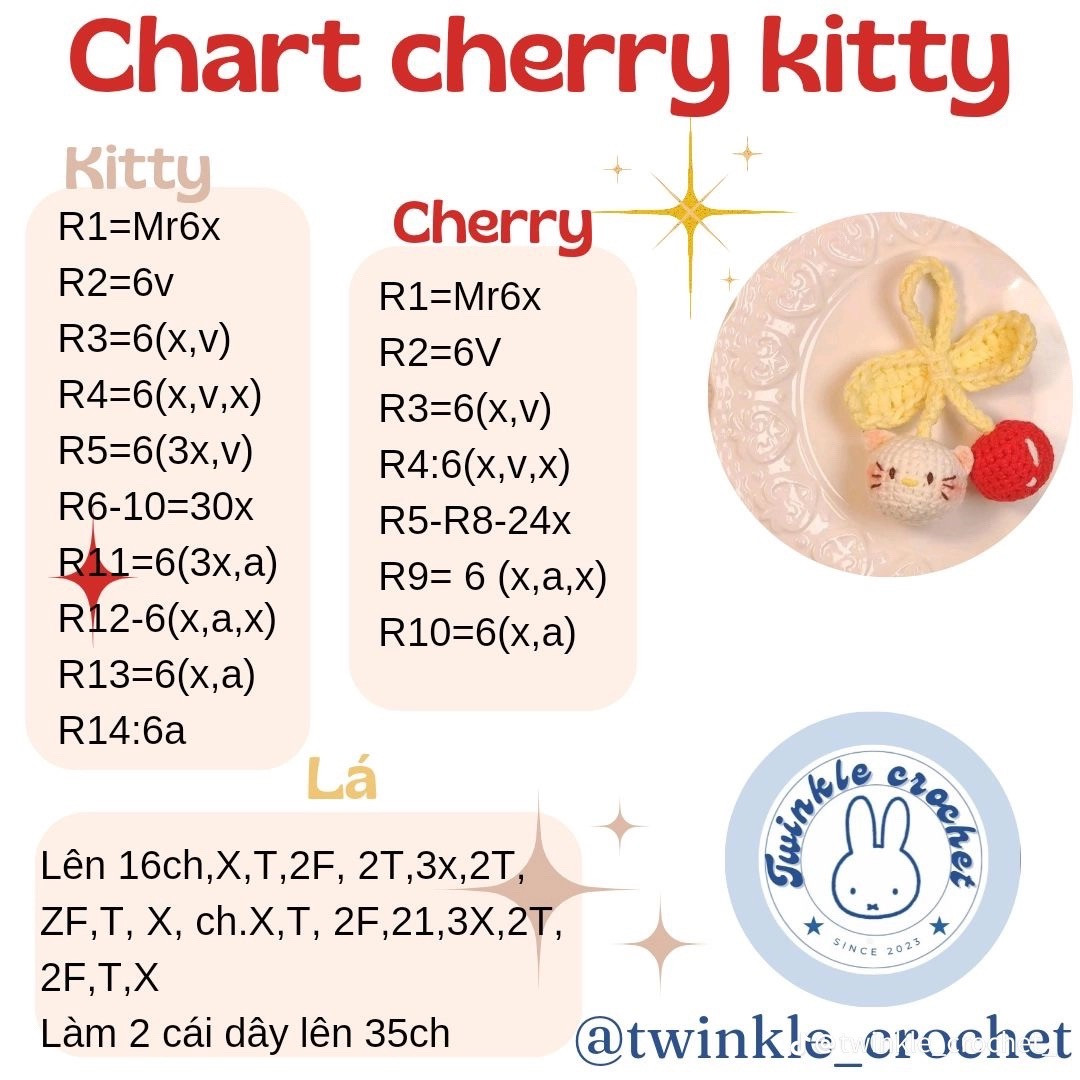 Crochet Pattern for Cute Cherry Cat Keychain