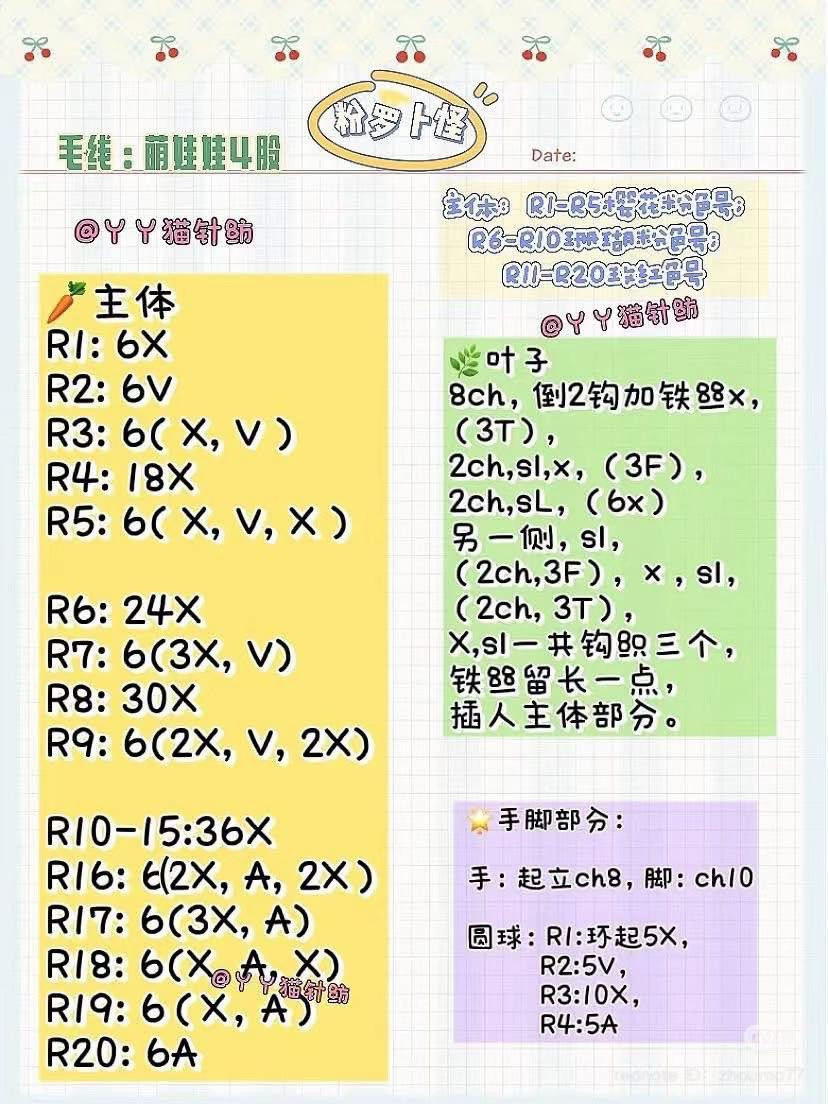 Crochet Pattern for Cute Radish Amigurumi with Leaves