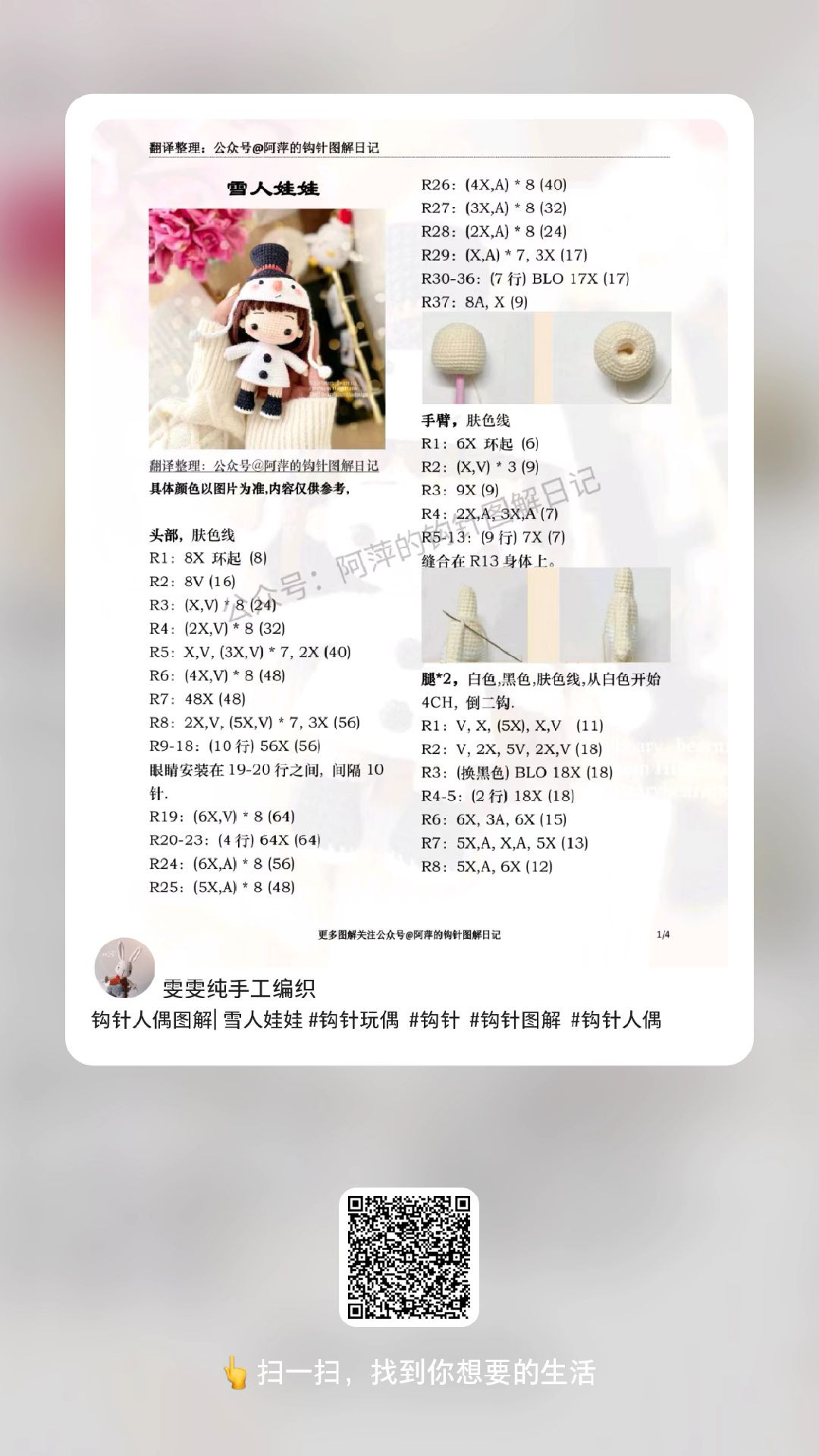 Crochet Pattern for Cute Snowman Doll with Hat and Outfit