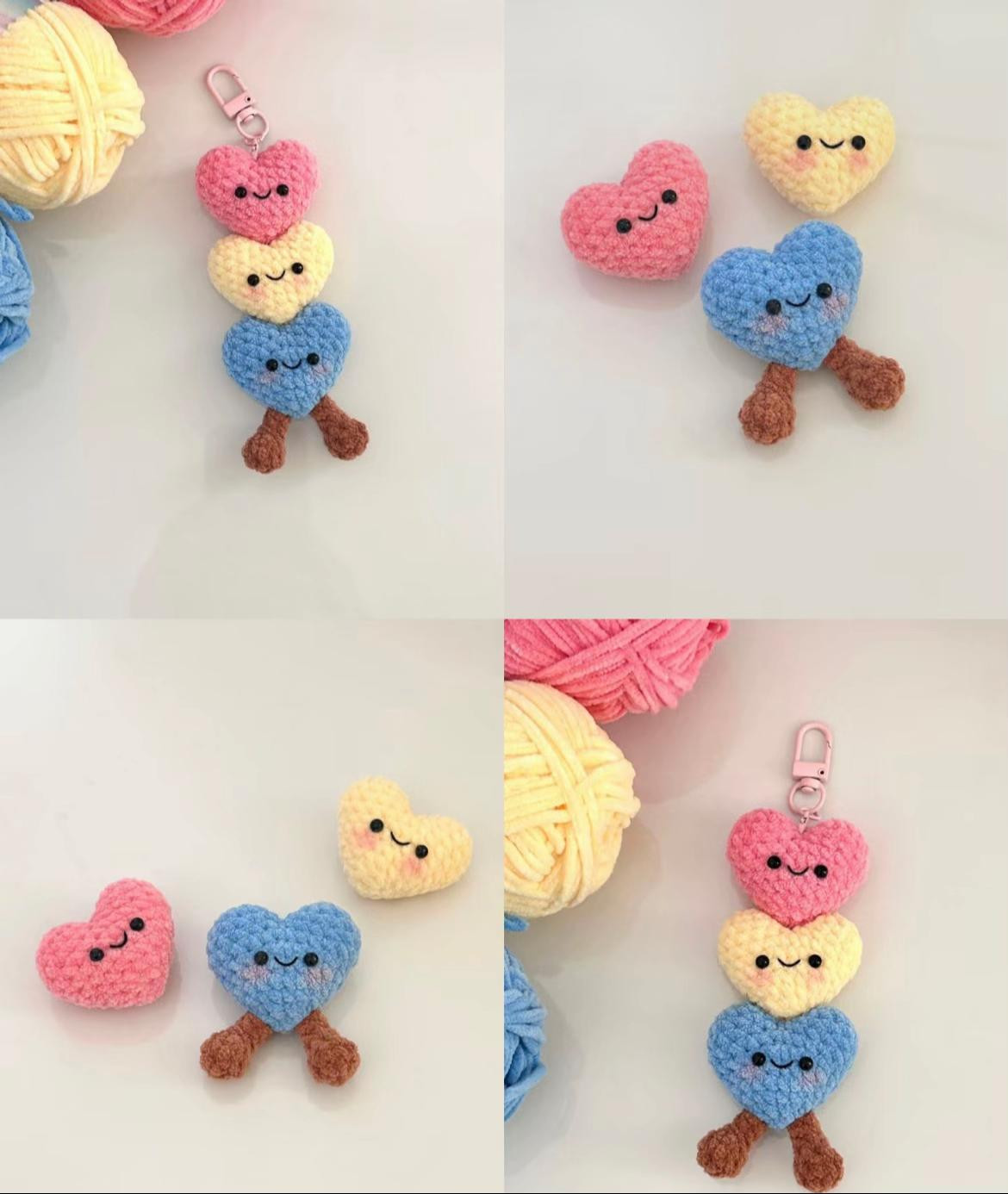 Crochet Pattern for Happy Heart Keychain Trio