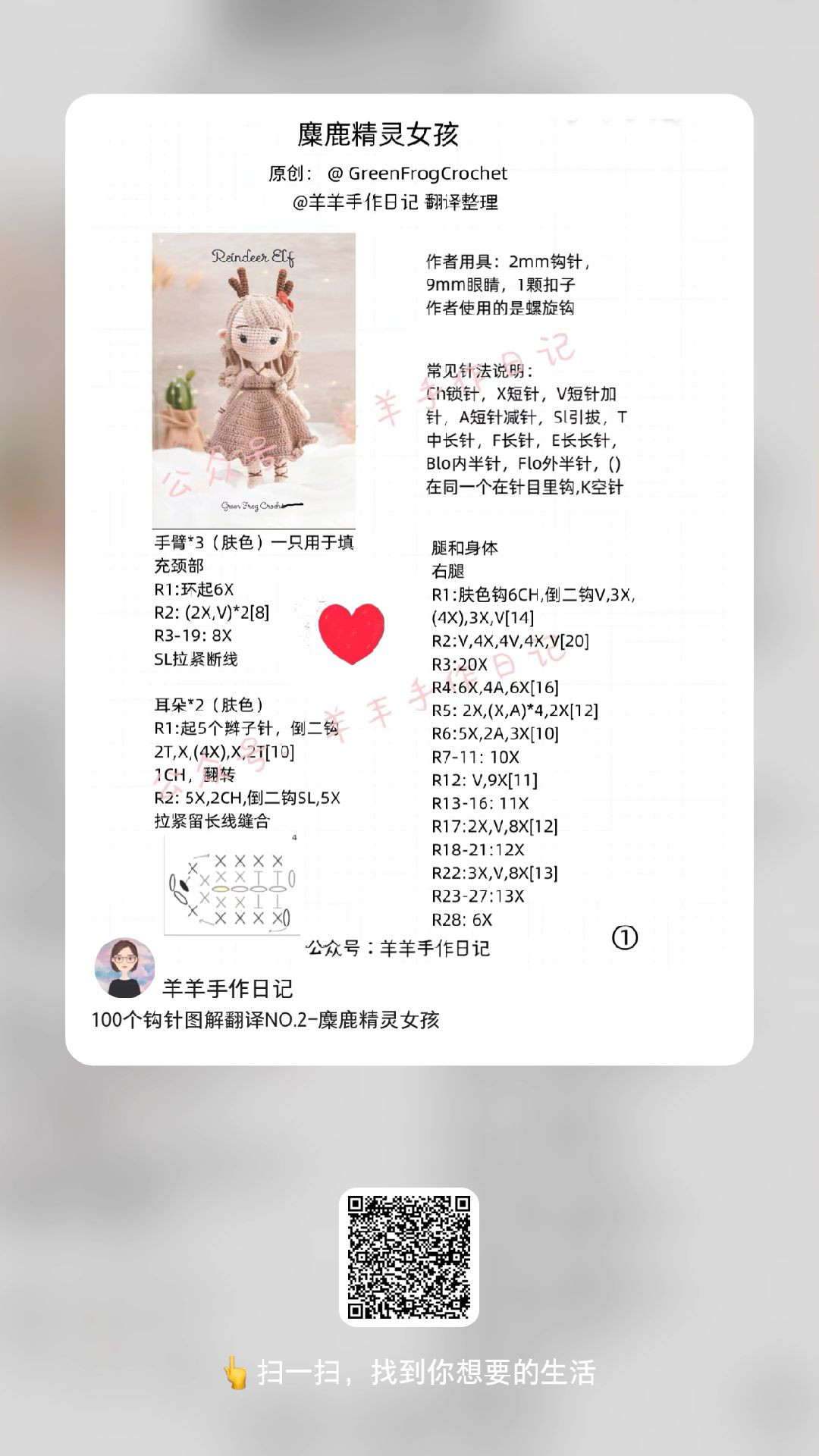 Crochet Pattern for Reindeer Elf Doll with Antlers