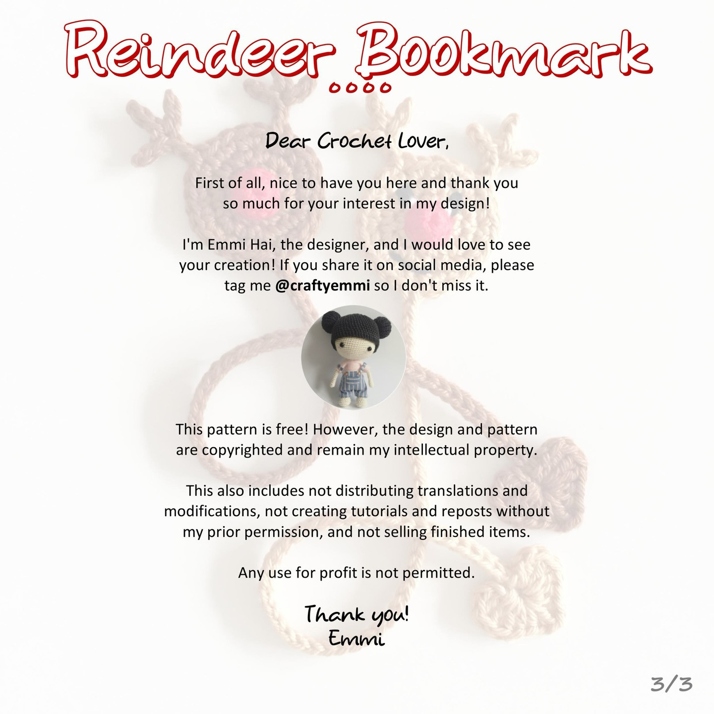 Crochet Reindeer Bookmark Pattern for Holiday Season Crafting