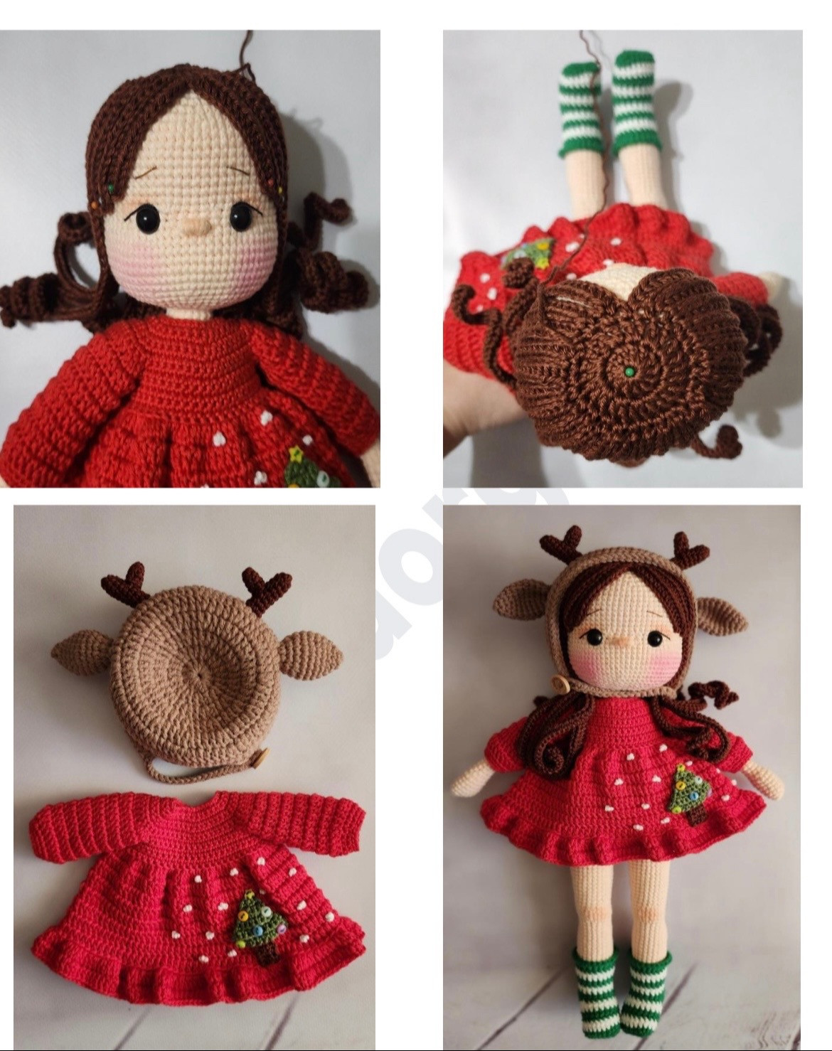 Crochet Reindeer Doll in Festive Red Dress Pattern