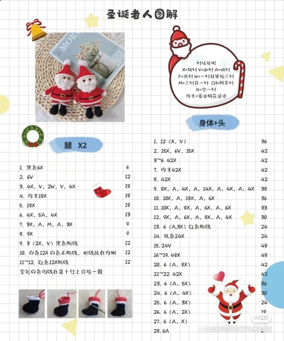 Crochet Santa Claus Christmas Ornaments for Festive Decoration