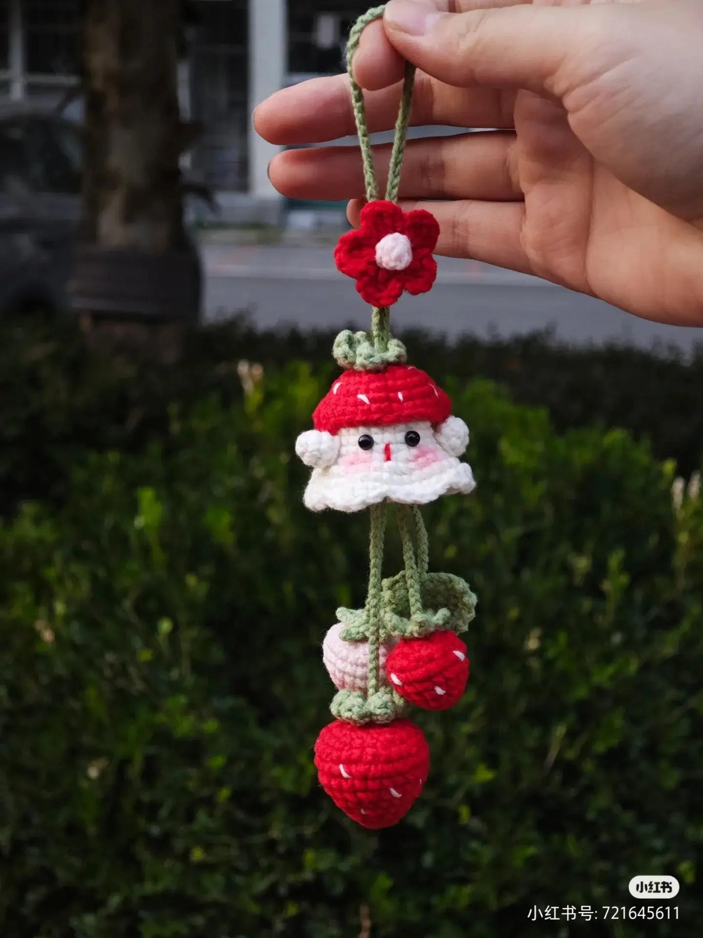 Crochet Strawberry Keychain with Cute Amigurumi Design