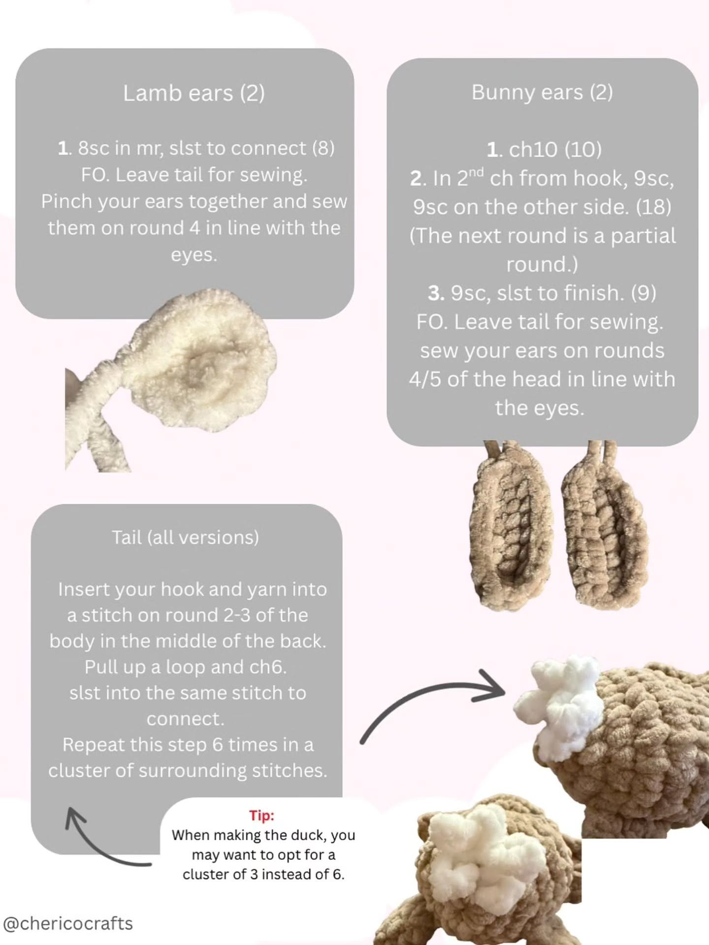 Cute 3-in-1 Crochet Animals Free Pattern for Beginners