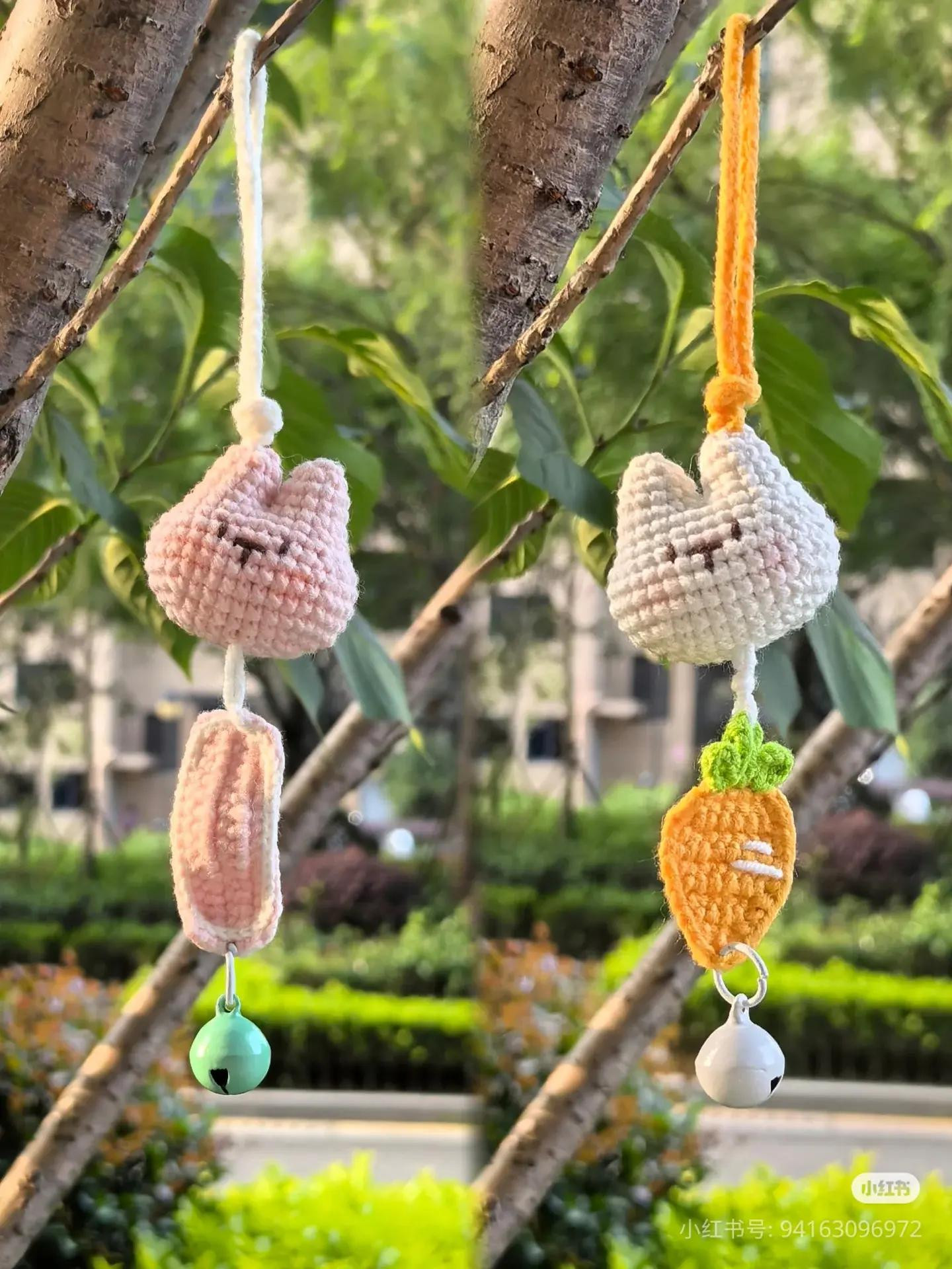 Cute Bunny and Carrot Crochet Hanging Charms Pattern
