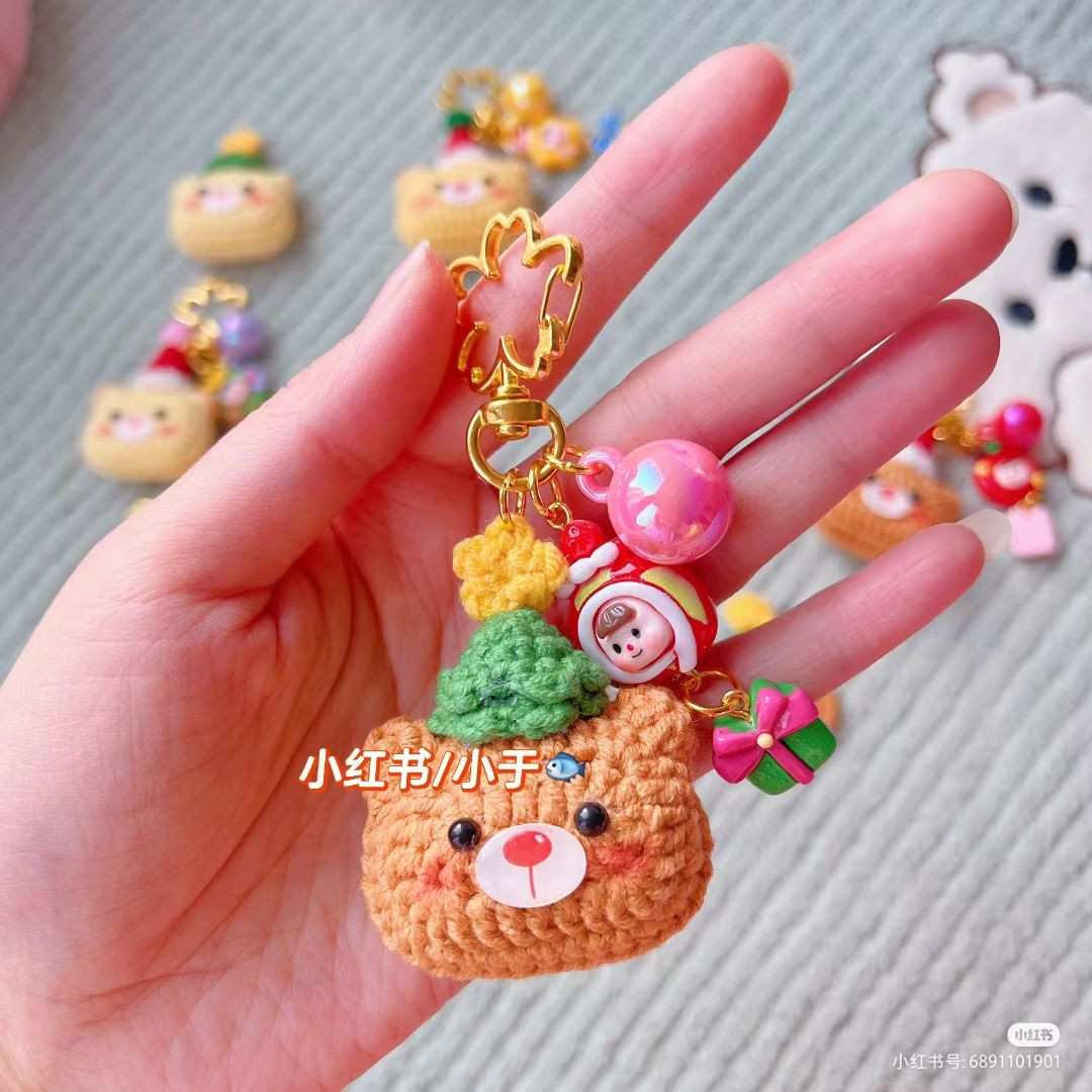 Cute Crochet Bear Keychains with Christmas Hats