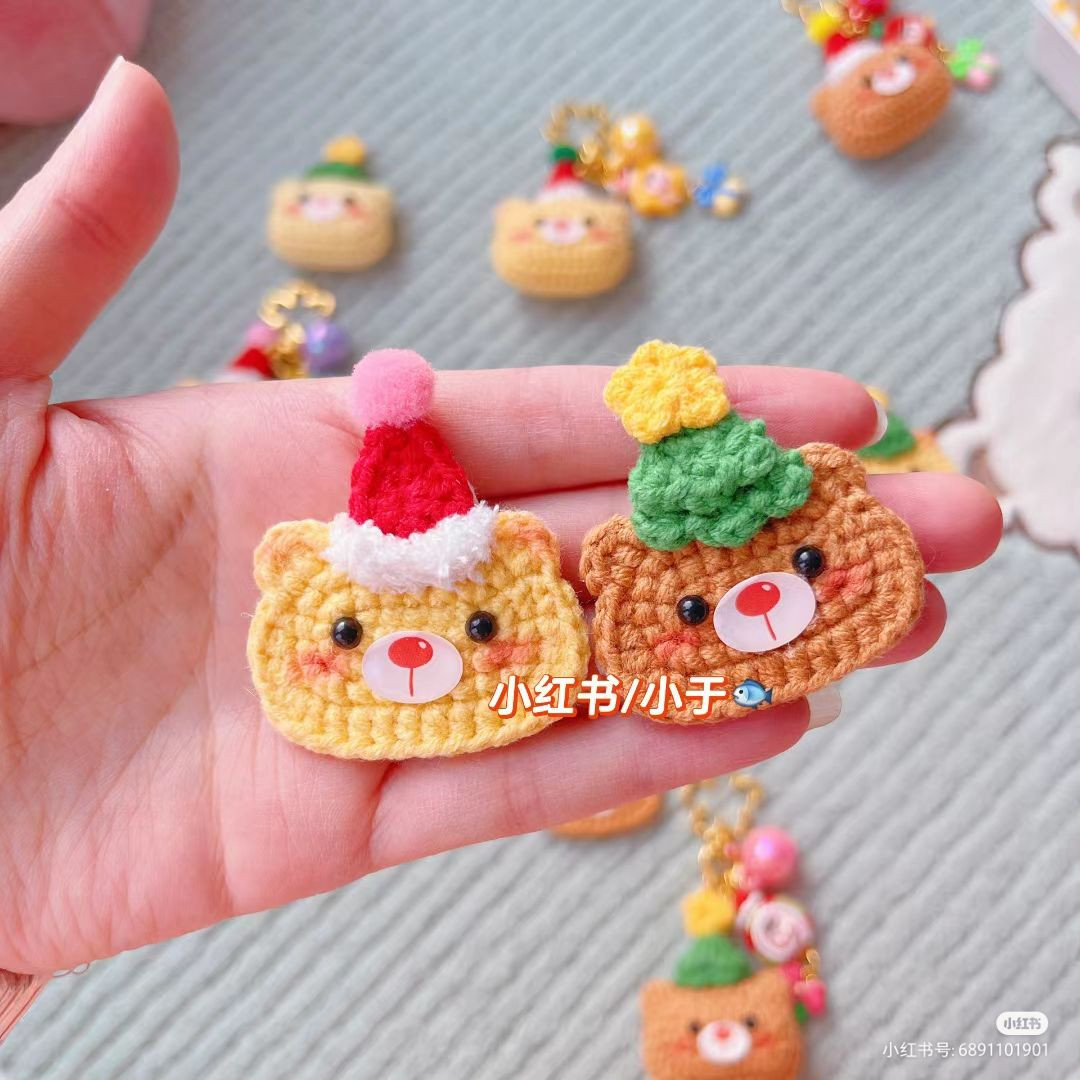 Cute Crochet Bear Keychains with Christmas Hats