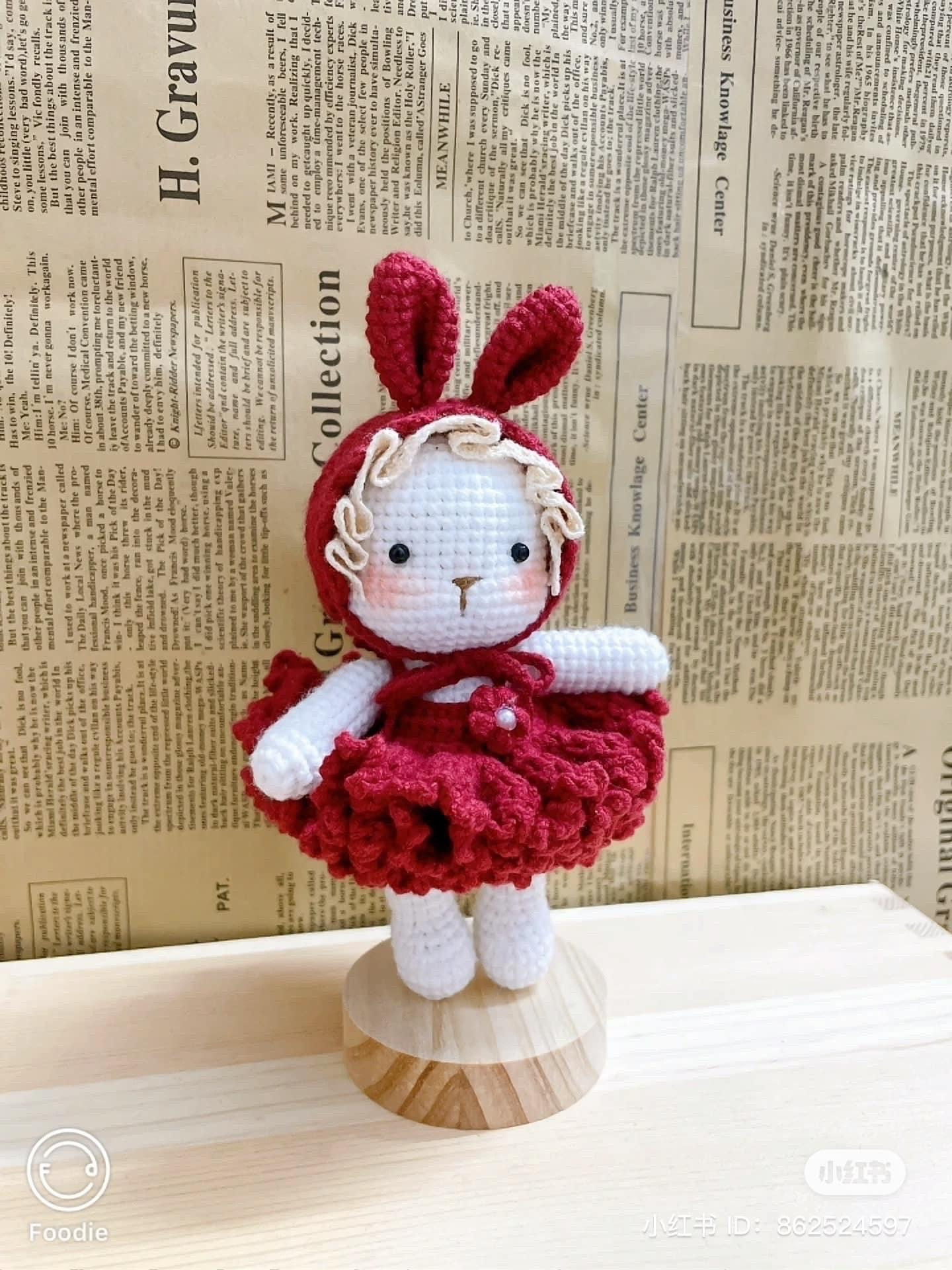 Cute Crochet Bunny Doll in Red Dress Pattern