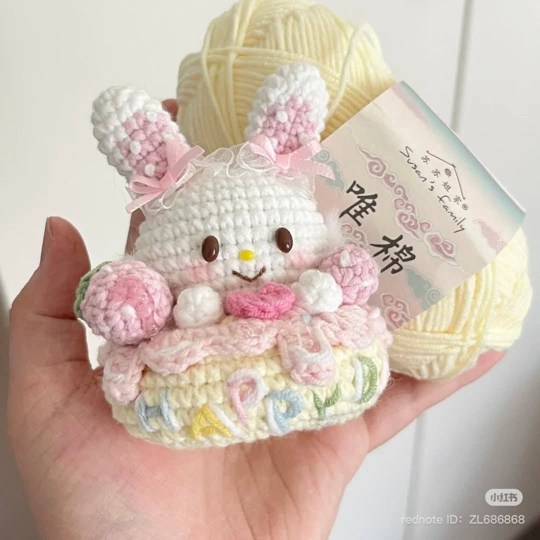 Cute Crochet Bunny with Pastel Yarn and Floral Details