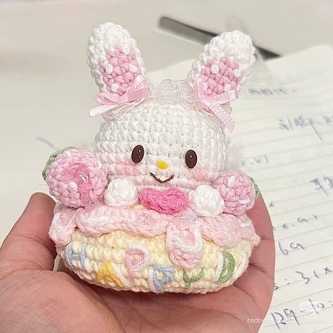 Cute Crochet Bunny with Pastel Yarn and Floral Details