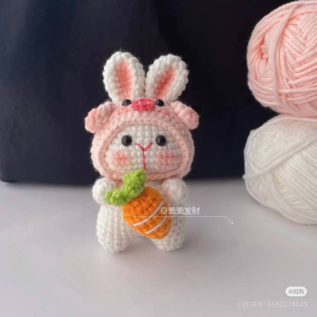 Cute Crochet Bunny with Pastel Yarn and Floral Details