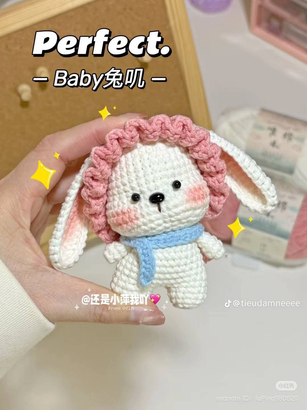 Cute Crochet Bunny with Pastel Yarn and Floral Details