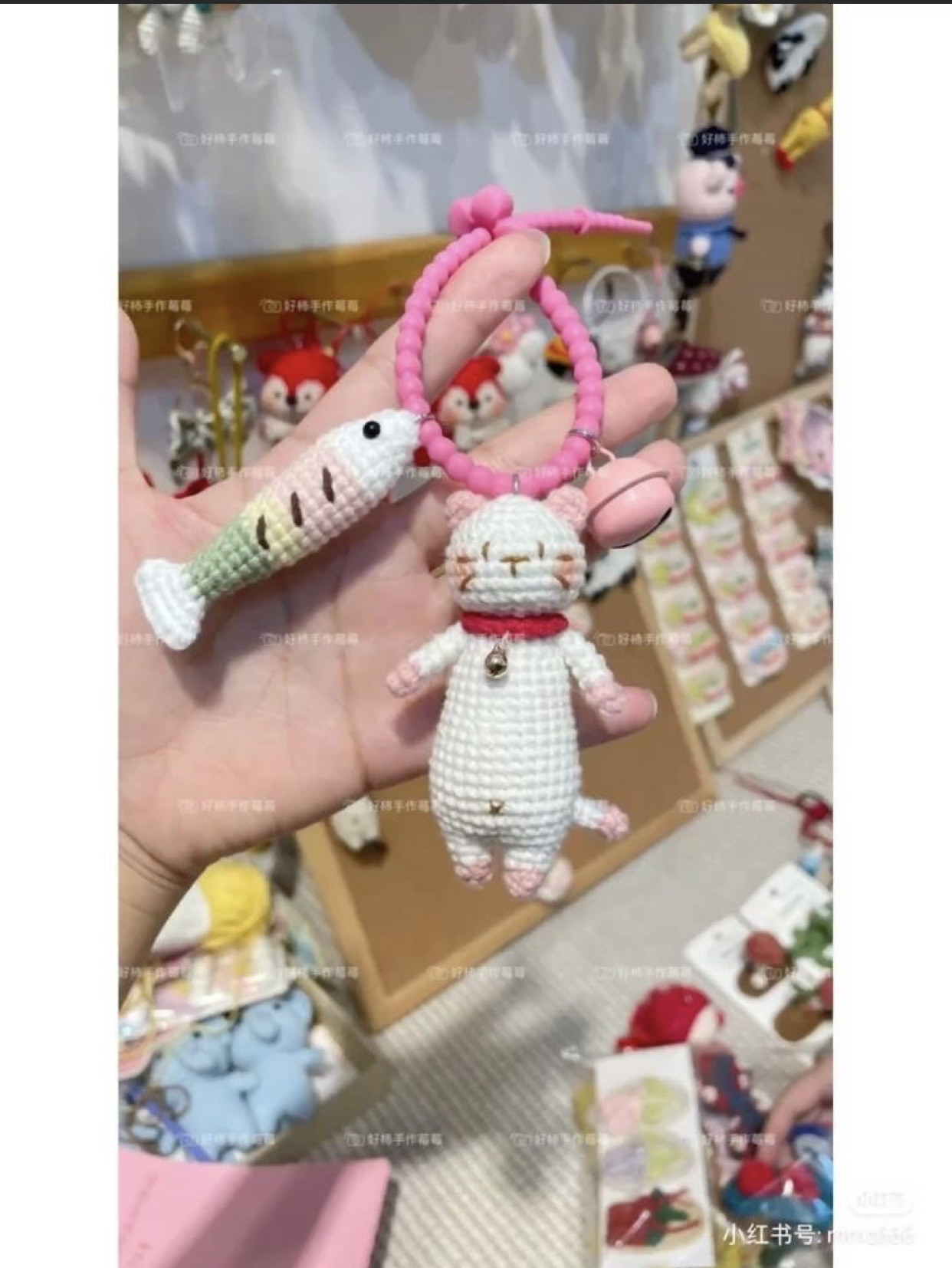 Cute Crochet Cat Keychain with Red Scarf