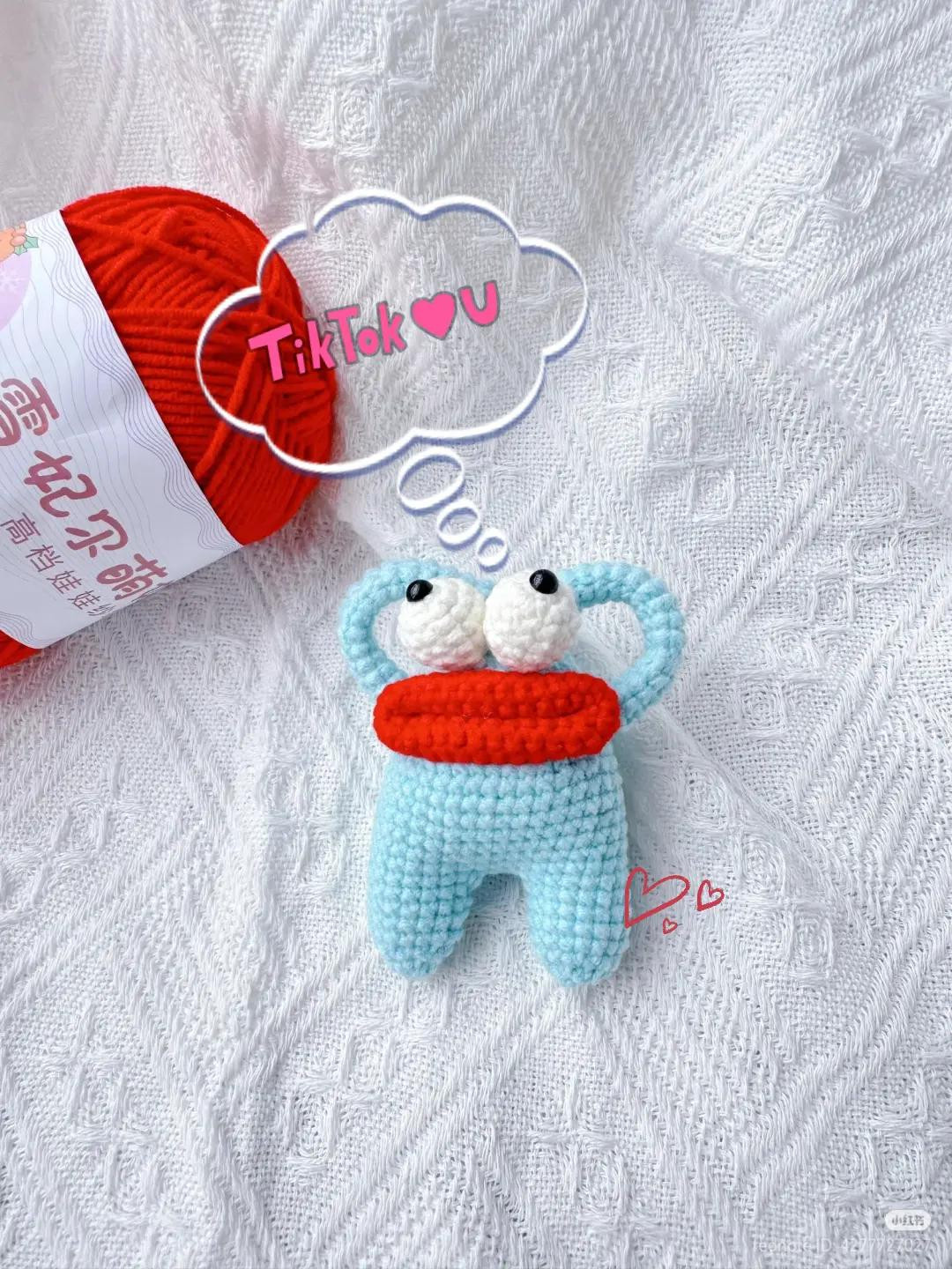 Cute Crochet Creature Pattern with Red Yarn