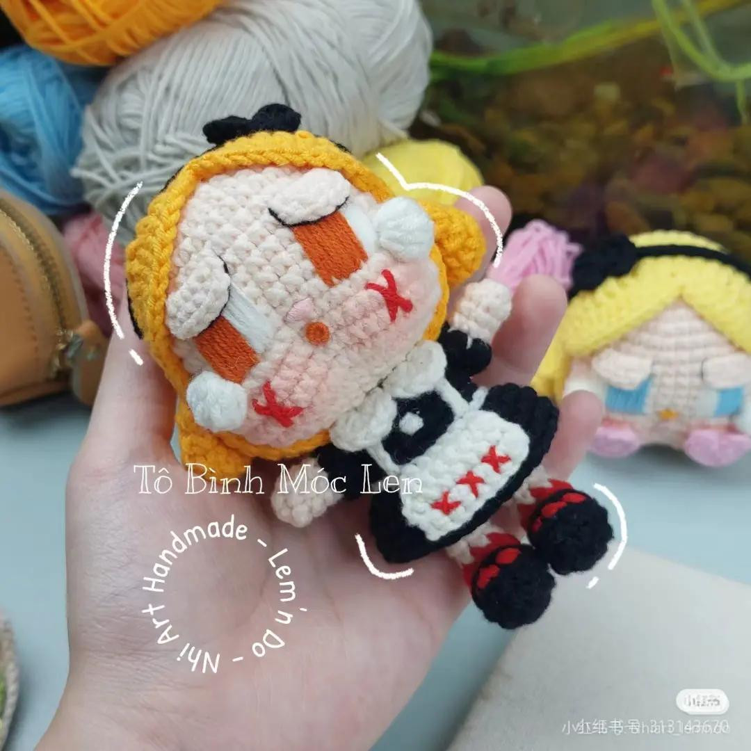 Cute Crochet Doll Keychains with Colorful Hair and Dresses