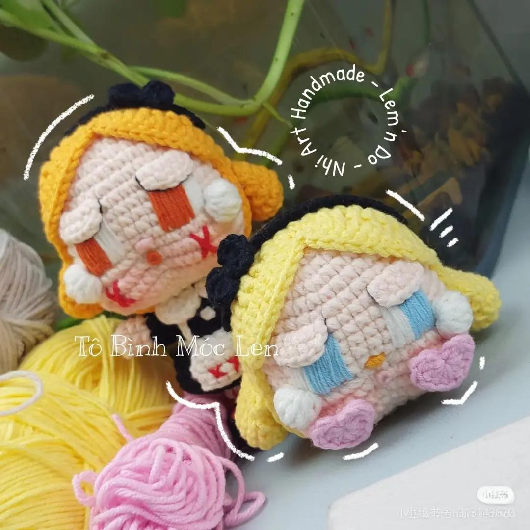 Cute Crochet Doll Keychains with Colorful Hair and Dresses