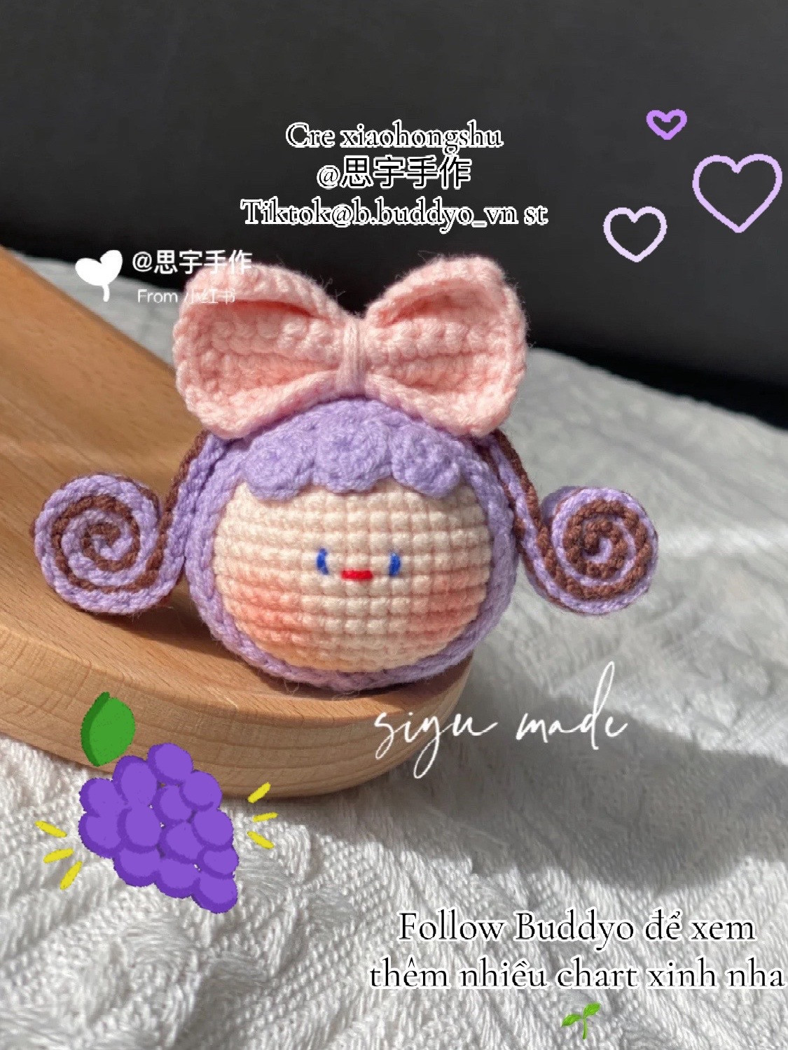 Cute Crochet Doll with Bow and Lavender Background