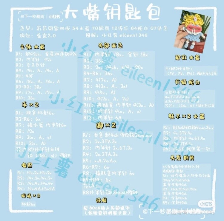 Cute Crochet Doll with Yellow Hair and Blue Dress Pattern